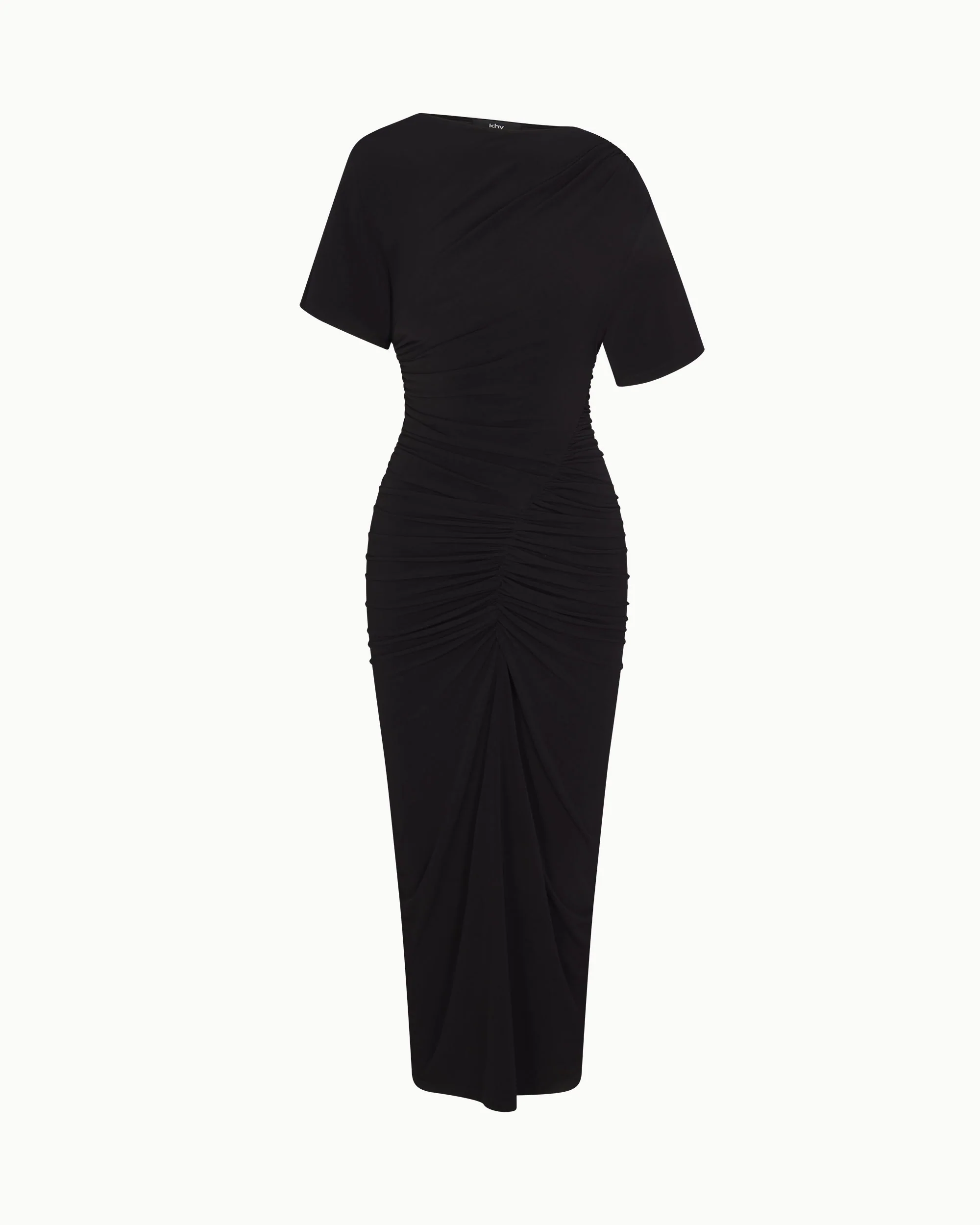 Asymmetrical Ruched Dress | Black - Image 2