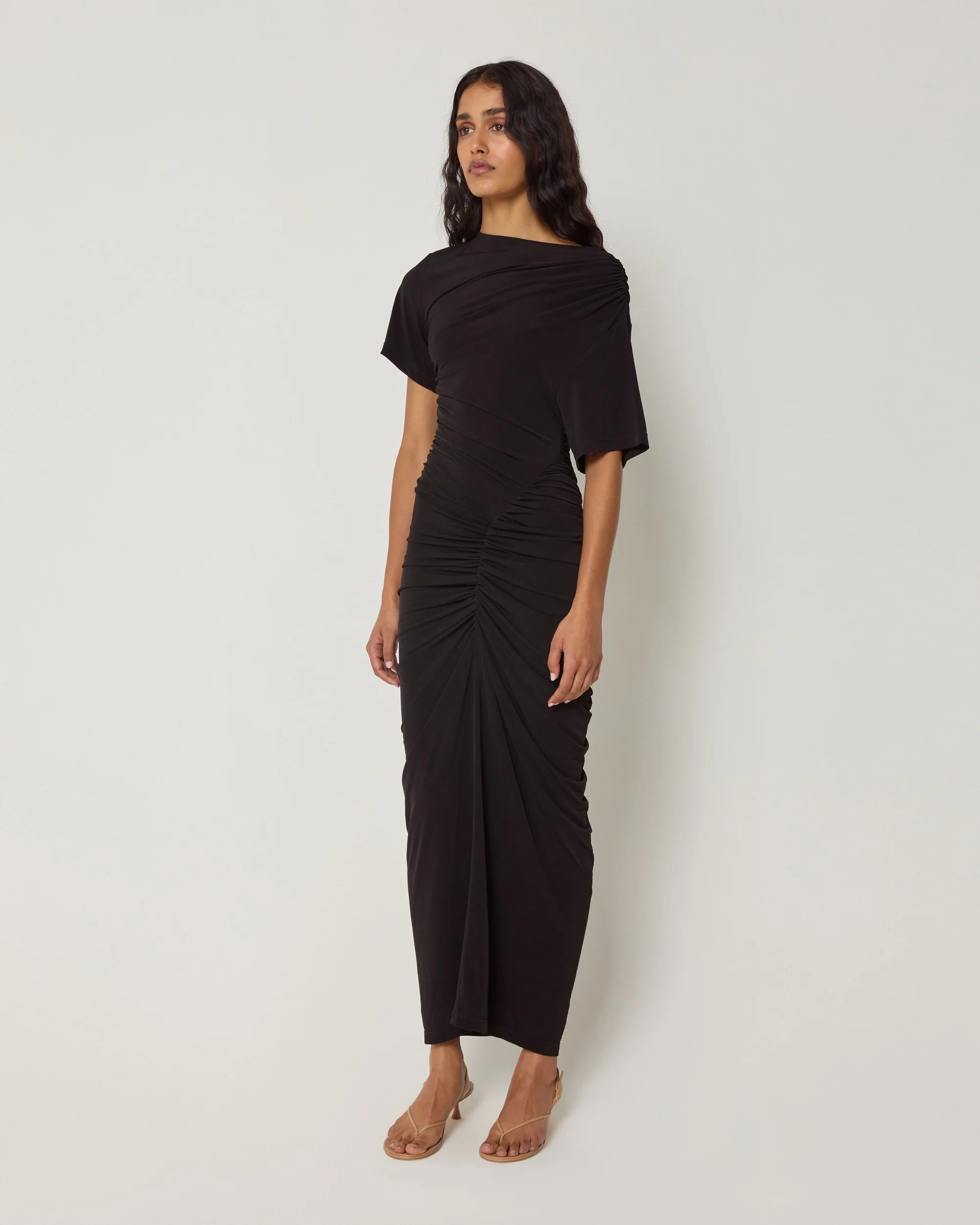 Asymmetrical Ruched Dress | Black - Image 3