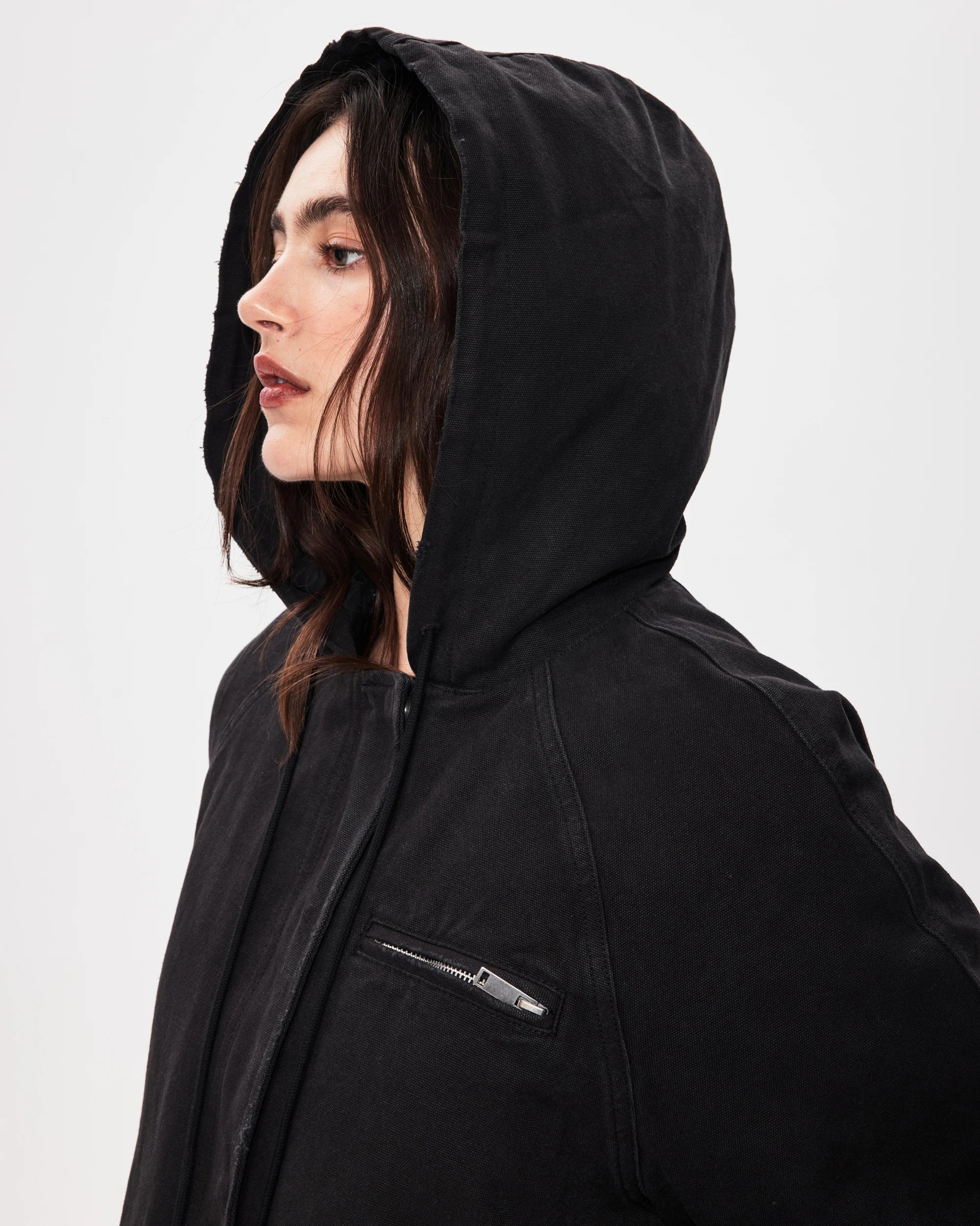Canvas Hooded Jacket | Washed Black - Image 8