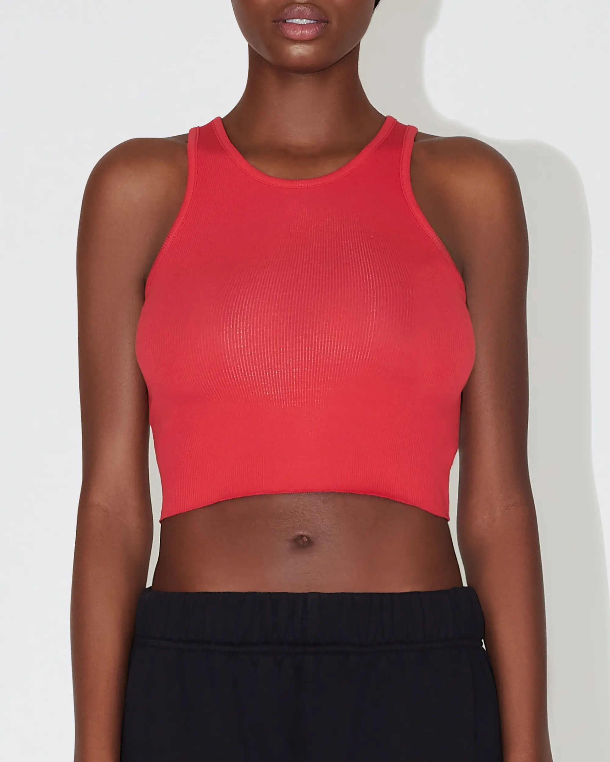 Cropped Raw Hem Rib Tank | Red