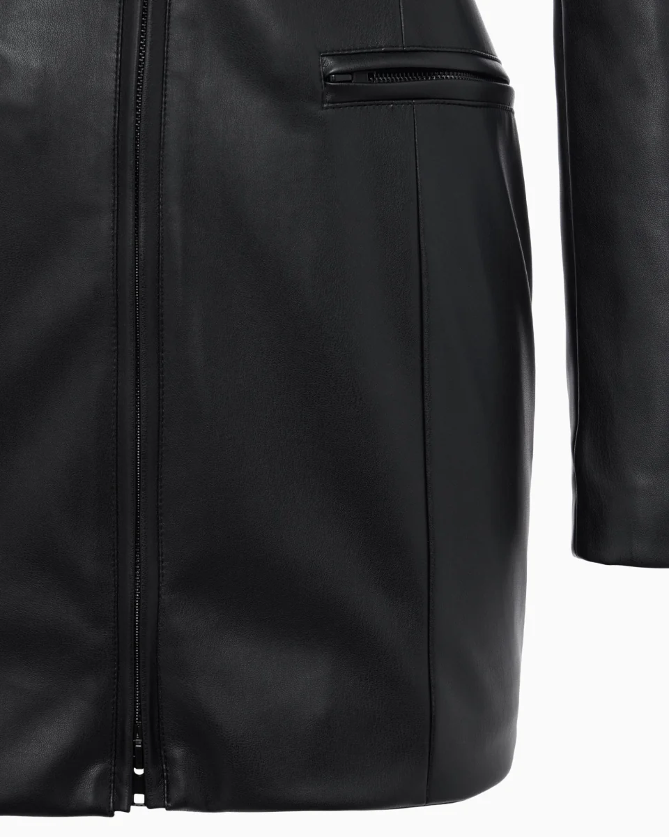 Faux Leather Collared Mini Dress | Black - Image 6
