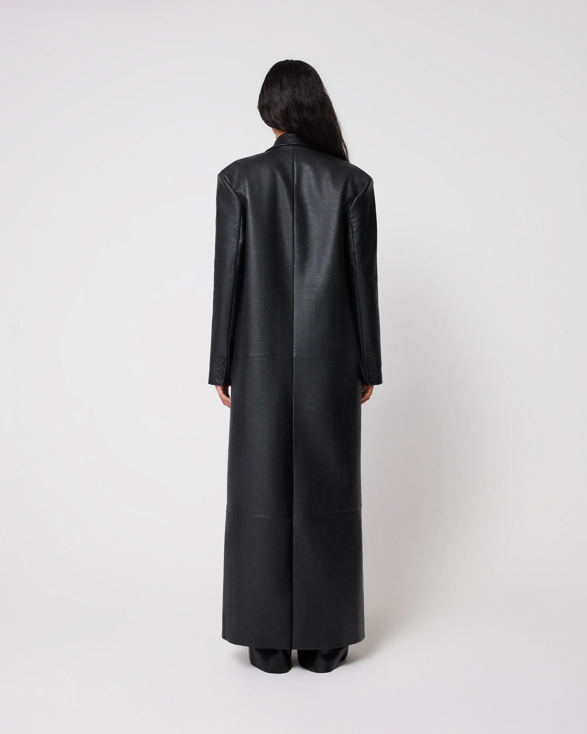 Faux Leather Double Breasted Long Coat | Black - Image 5