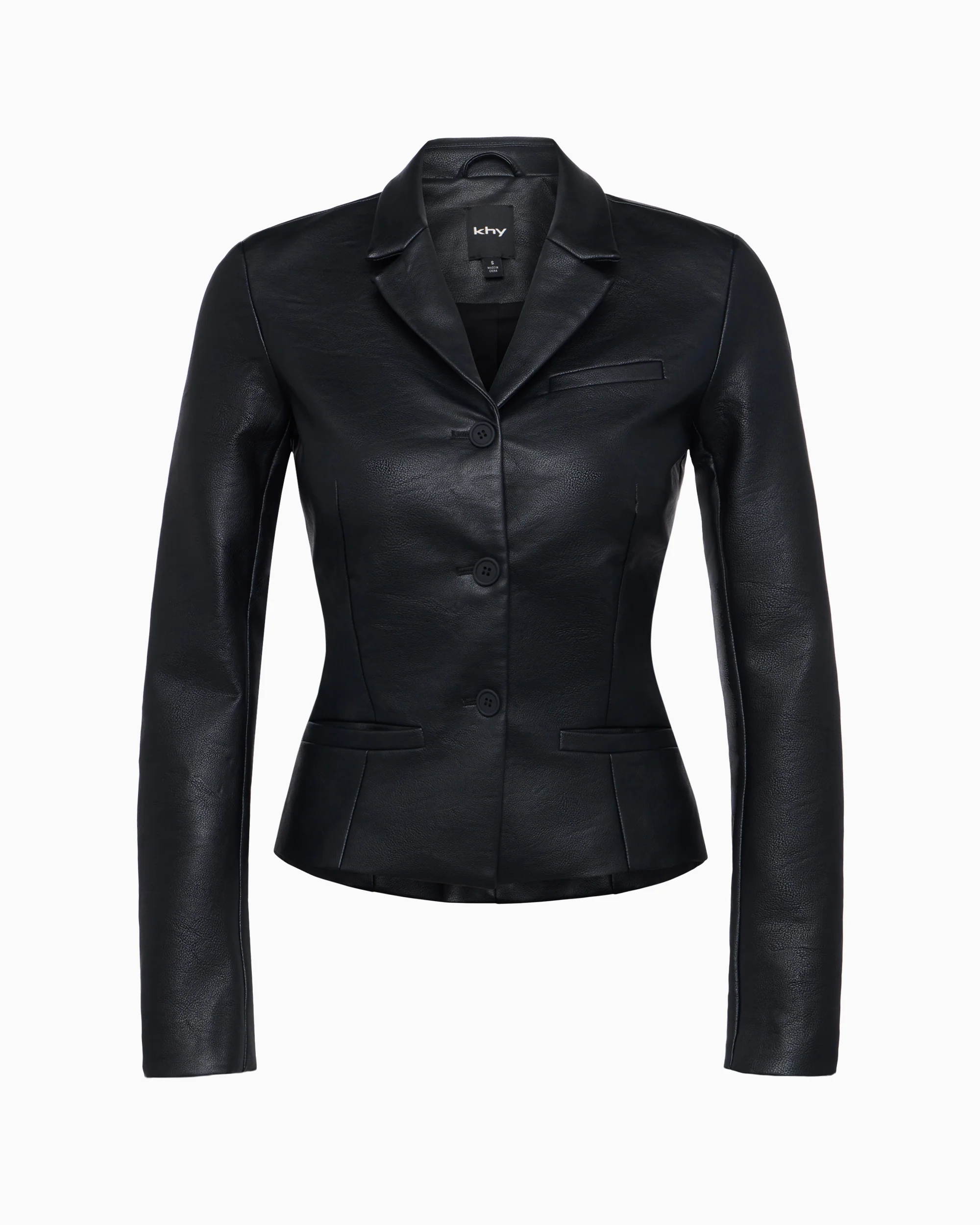 Faux Leather Fitted Blazer | Black - Image 2