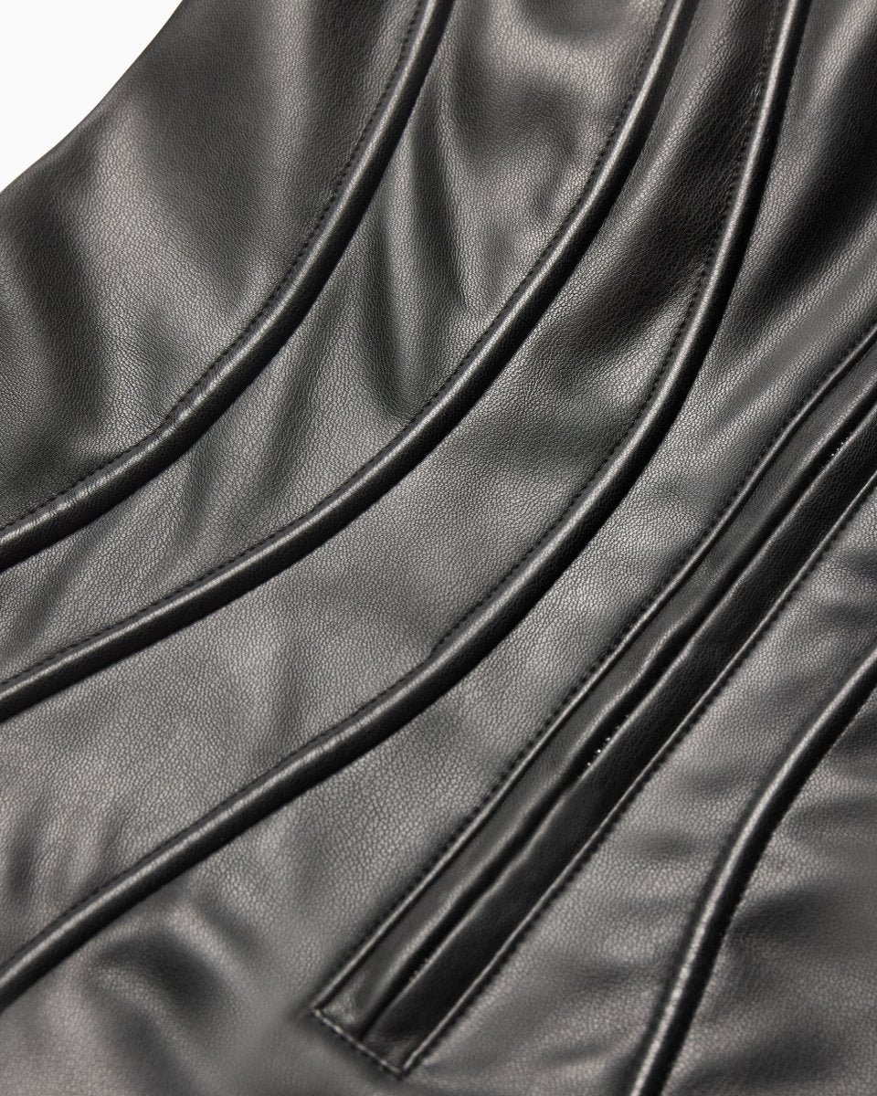 Faux Leather Long Sleeve Mini Dress | Black - Image 5