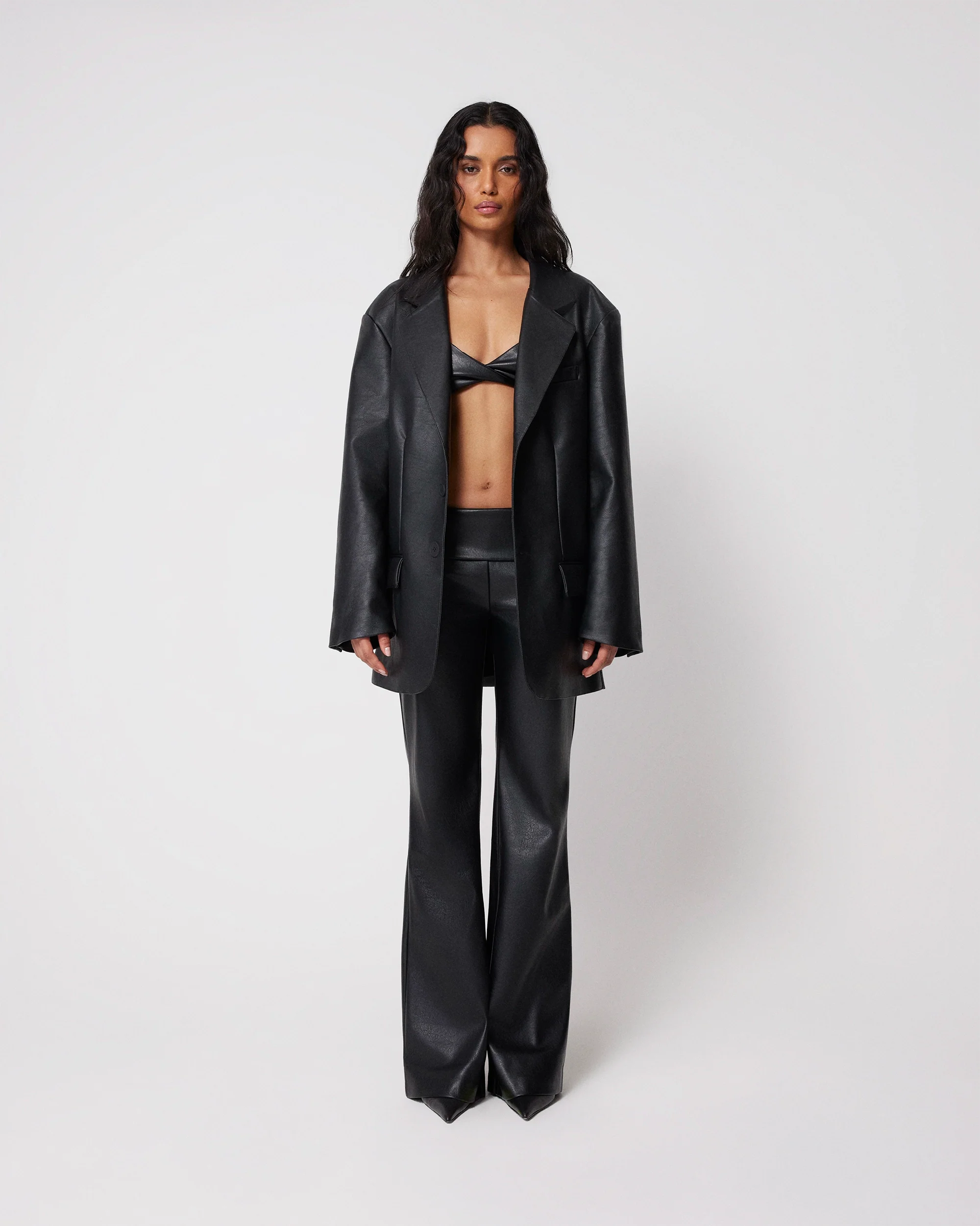 Faux Leather Low Rise Foldover Pant | Black - Image 7