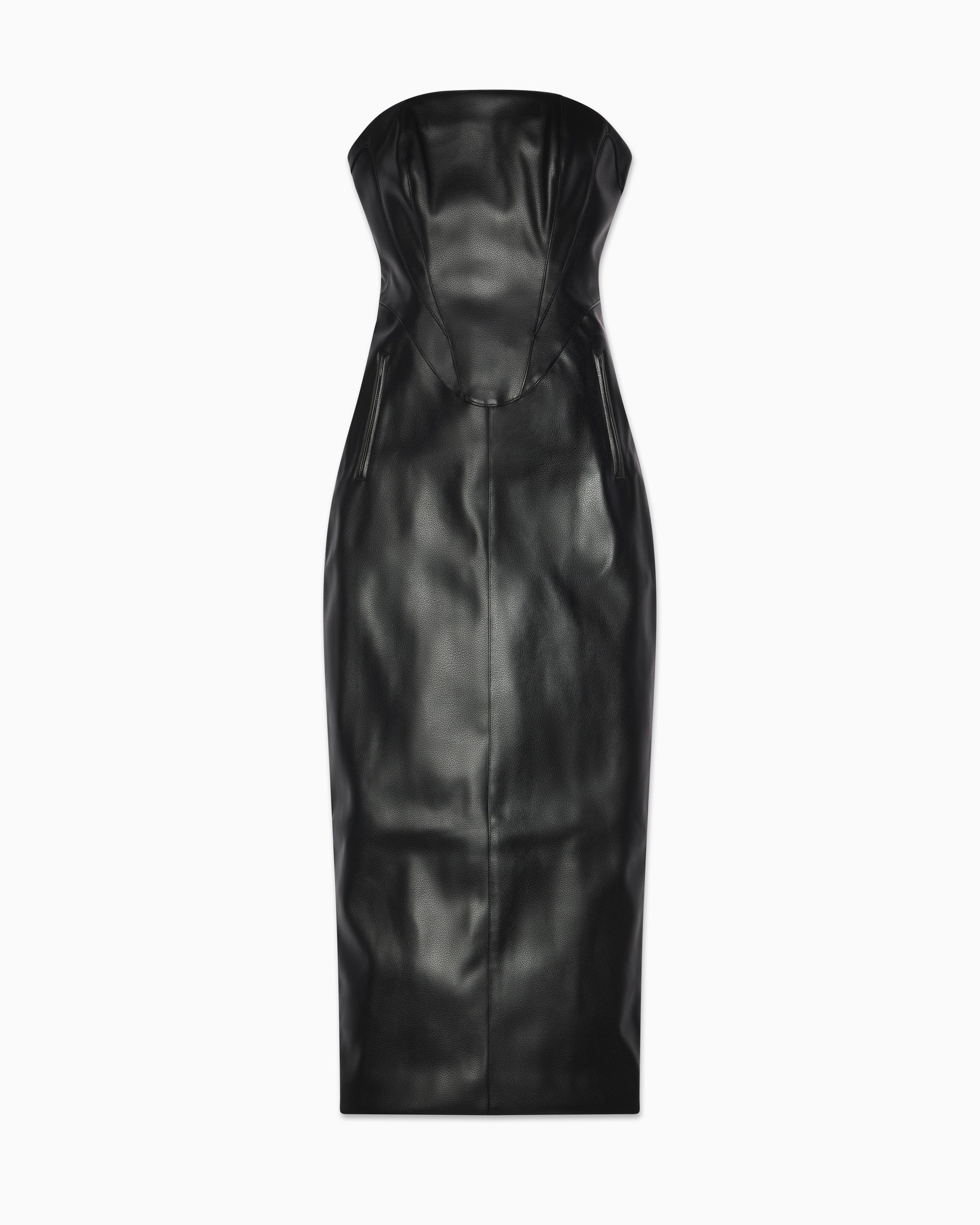 Faux Leather Strapless Long Dress | Black - Image 2