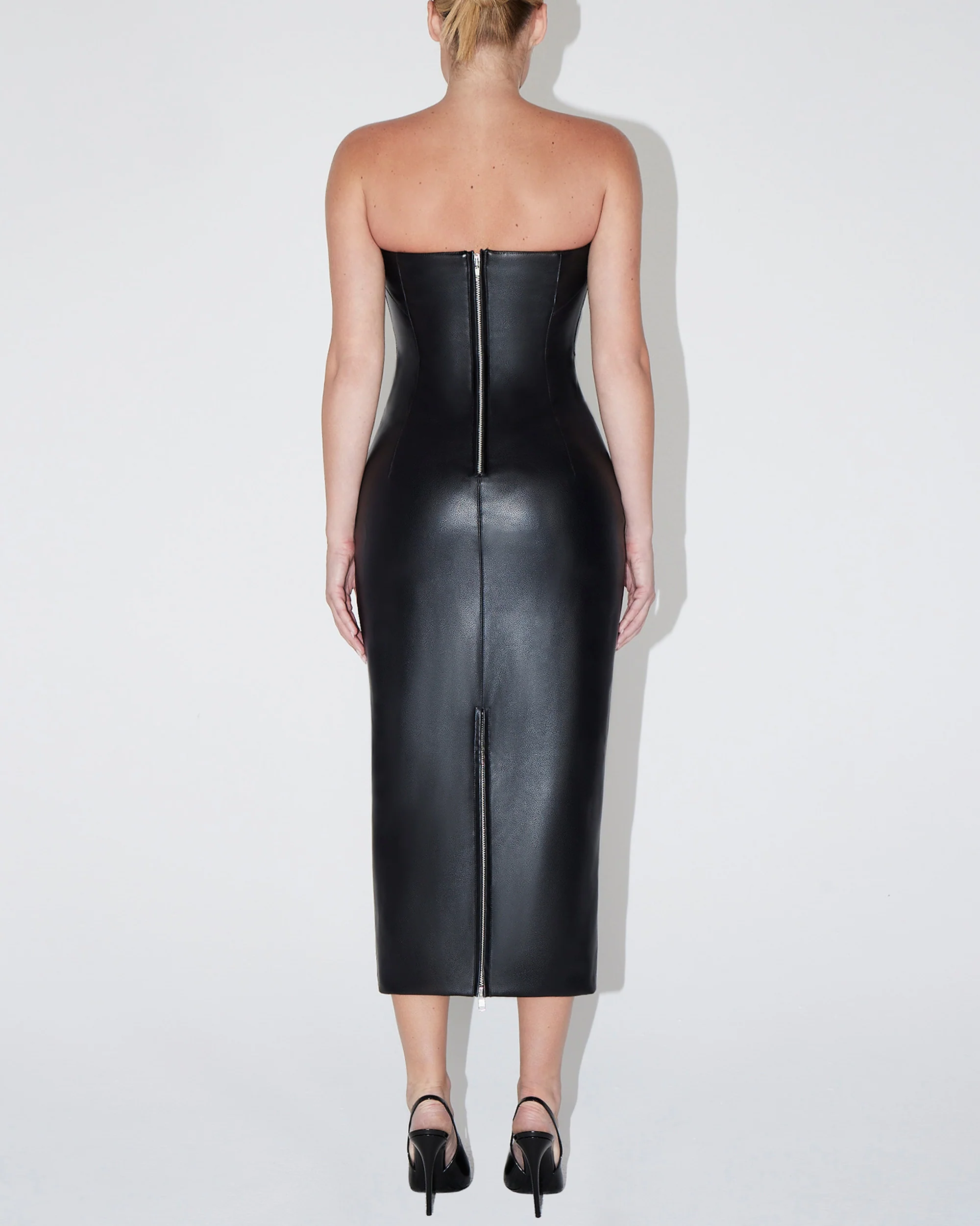 Faux Leather Strapless Long Dress | Black - Image 4