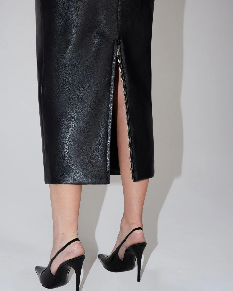 Faux Leather Strapless Long Dress | Black - Image 7