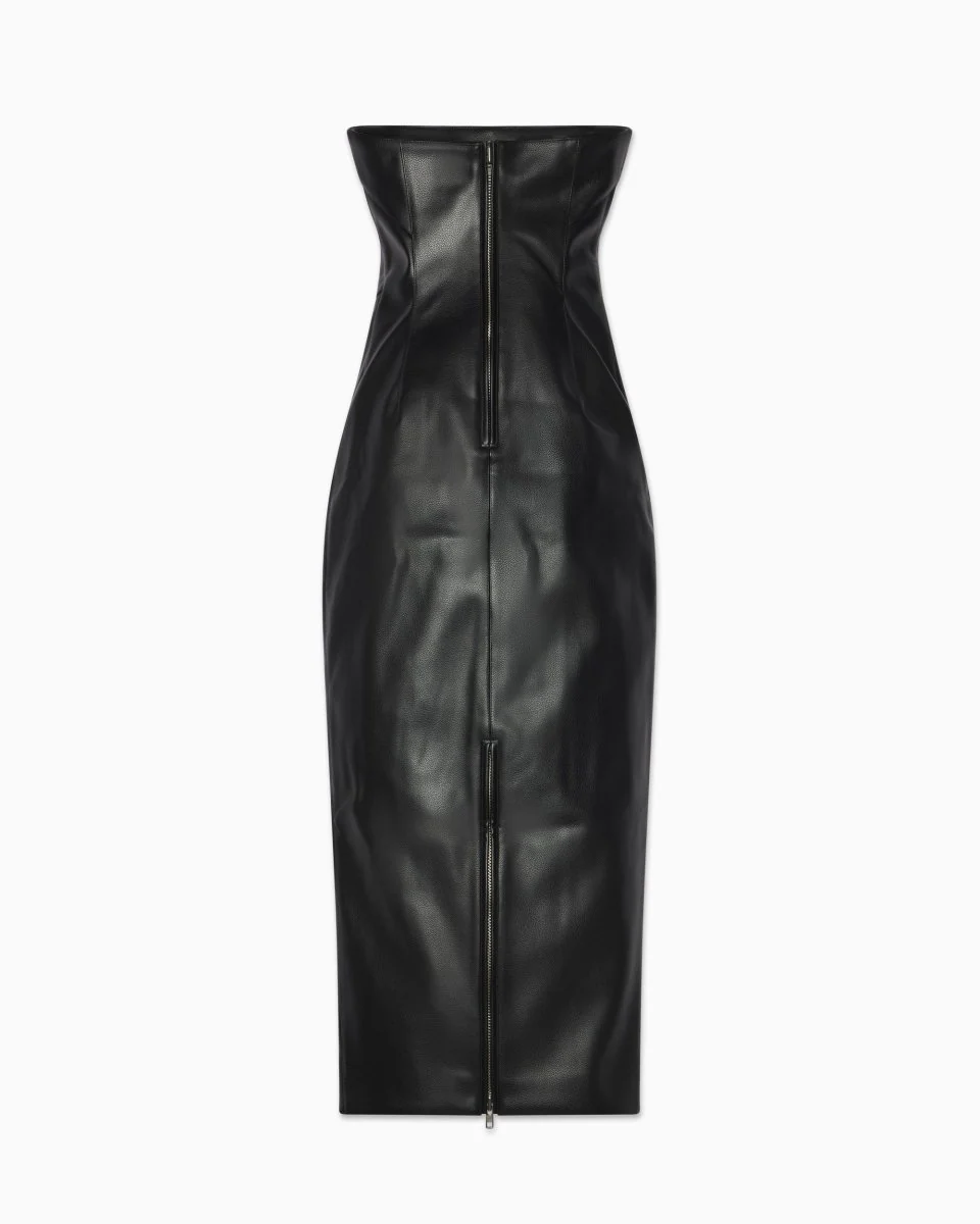 Faux Leather Strapless Long Dress | Black - Image 8