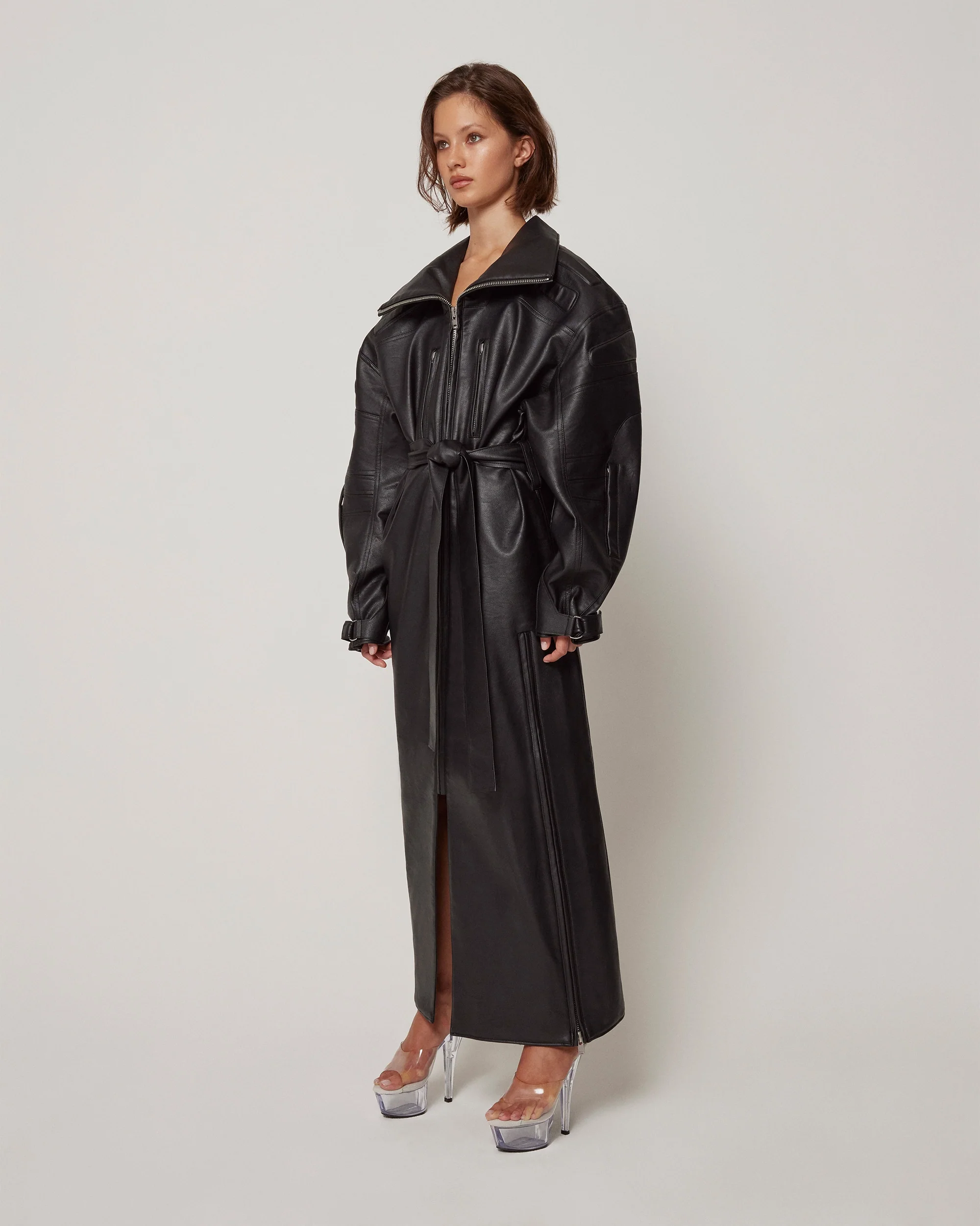 Faux Leather Trench | Black - Image 2