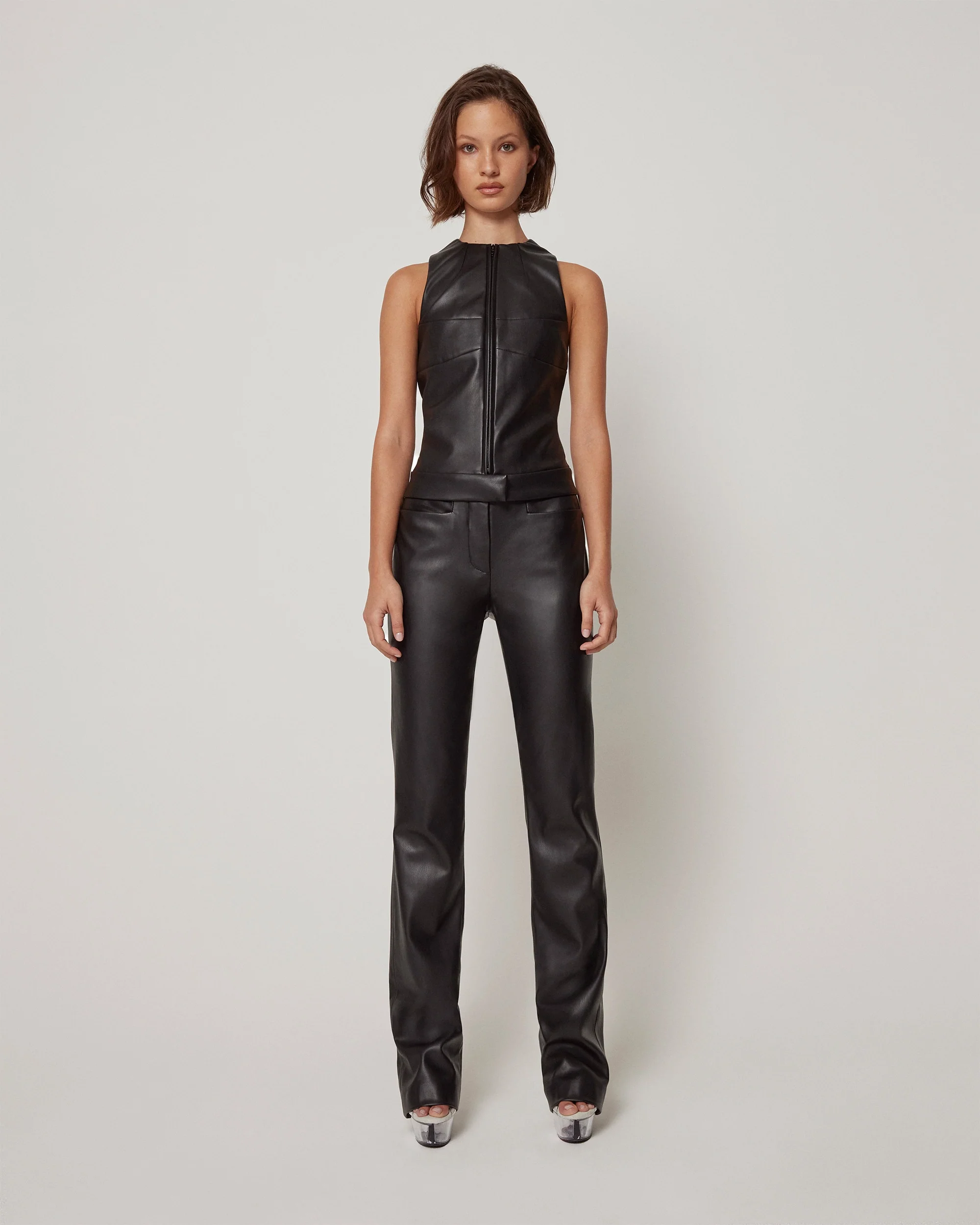 Faux Leather Zip Up Tank | Black - Image 3