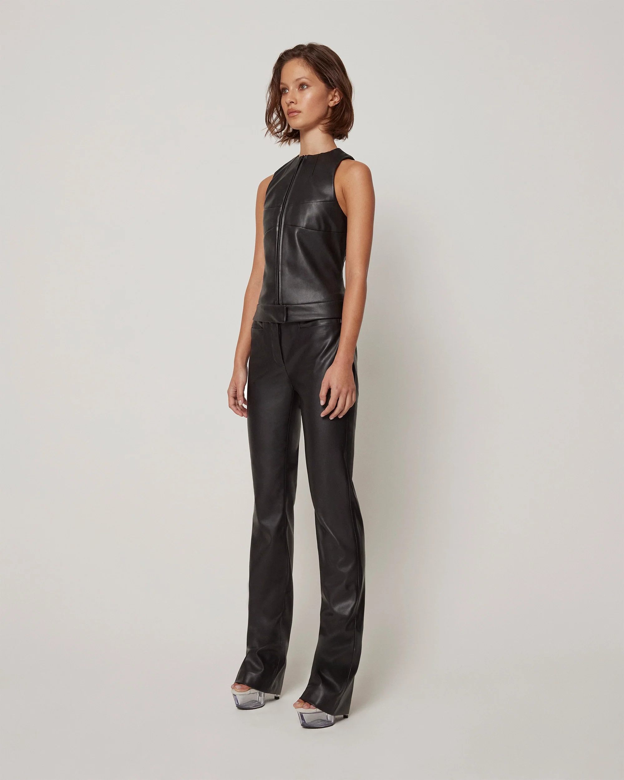 Faux Leather Zip Up Tank | Black - Image 4