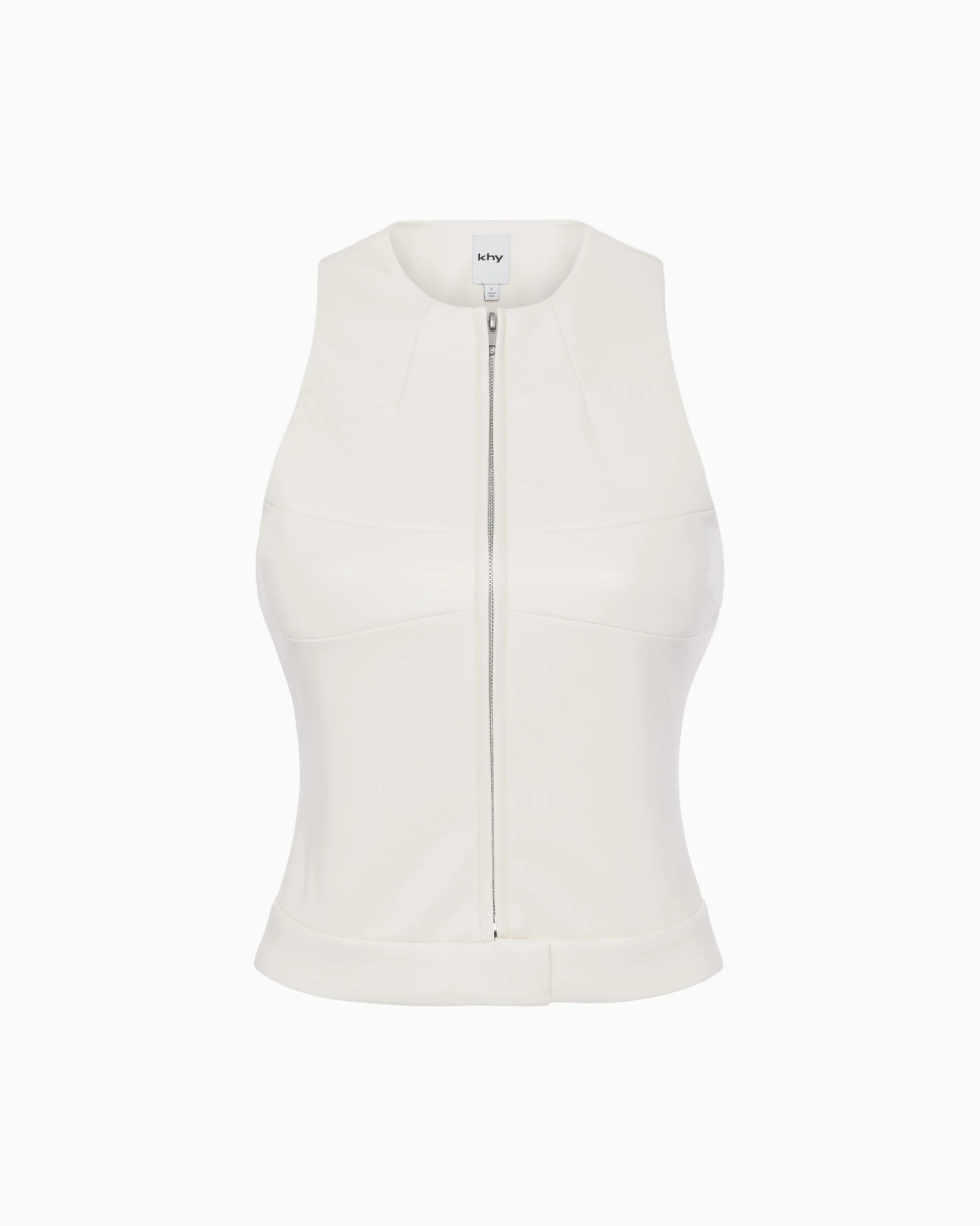 Faux Leather Zip Up Tank | Chalk - Image 2
