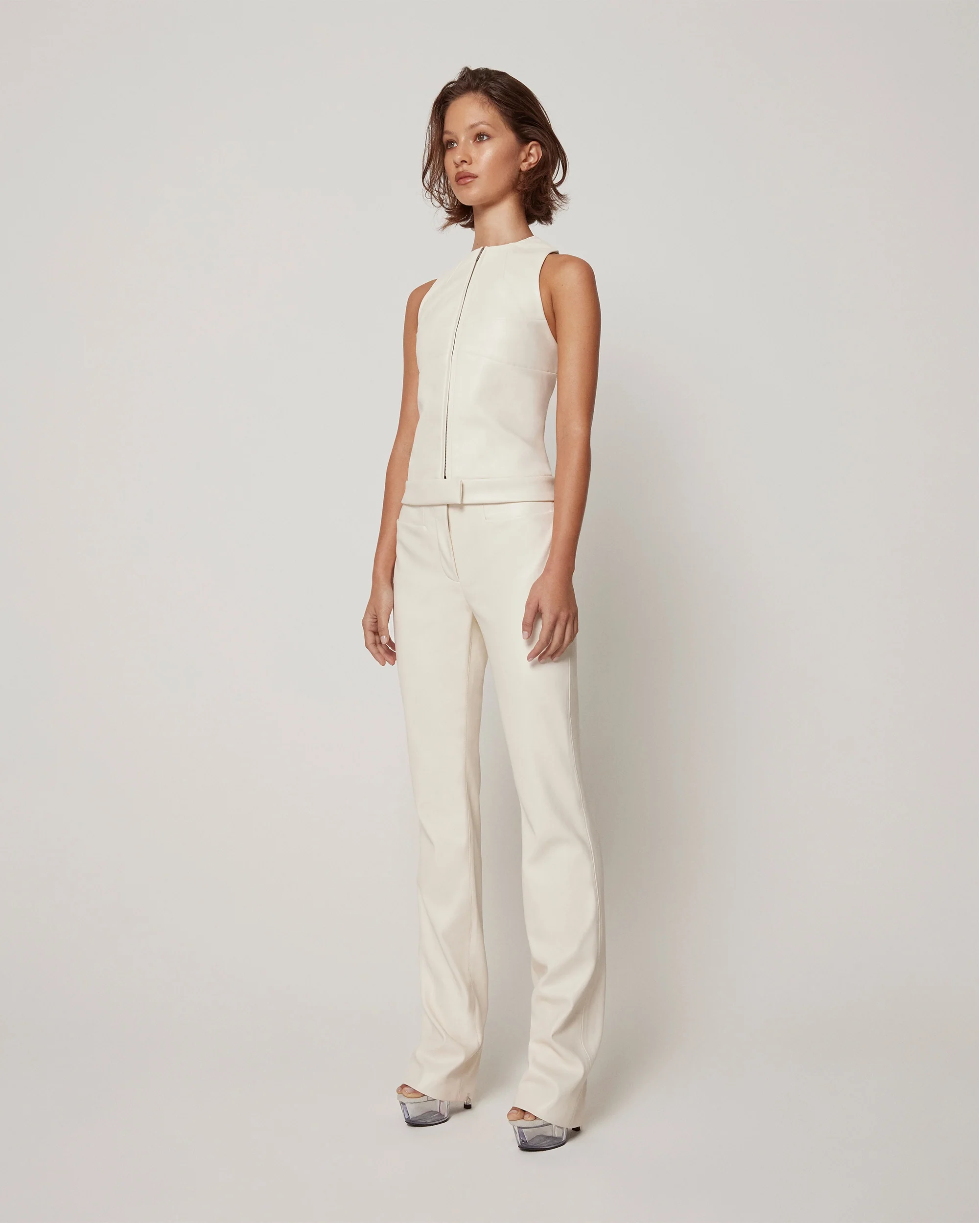 Faux Leather Zip Up Tank | Chalk - Image 3