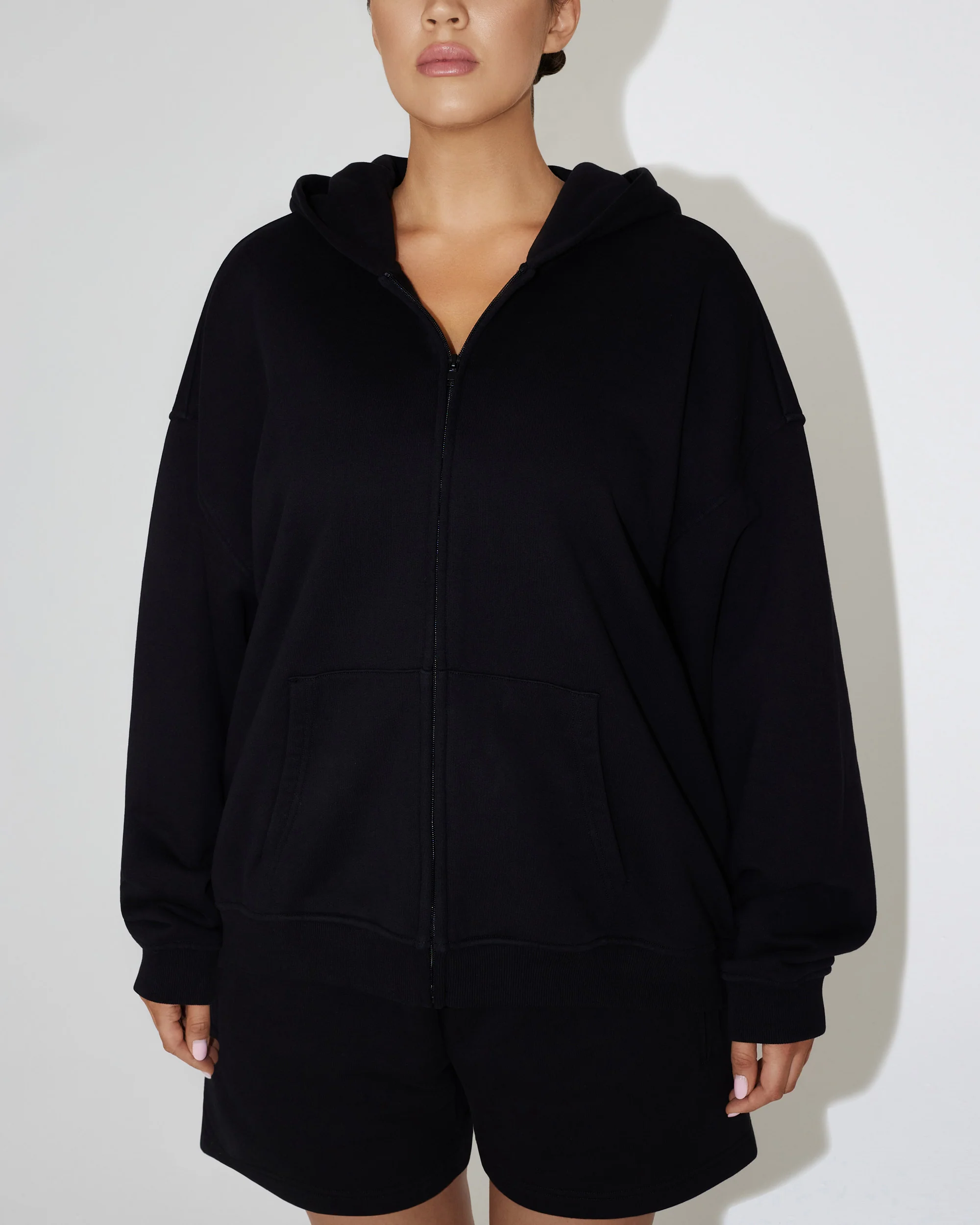 Fleece Oversized Zip Hoodie | Black - Image 3