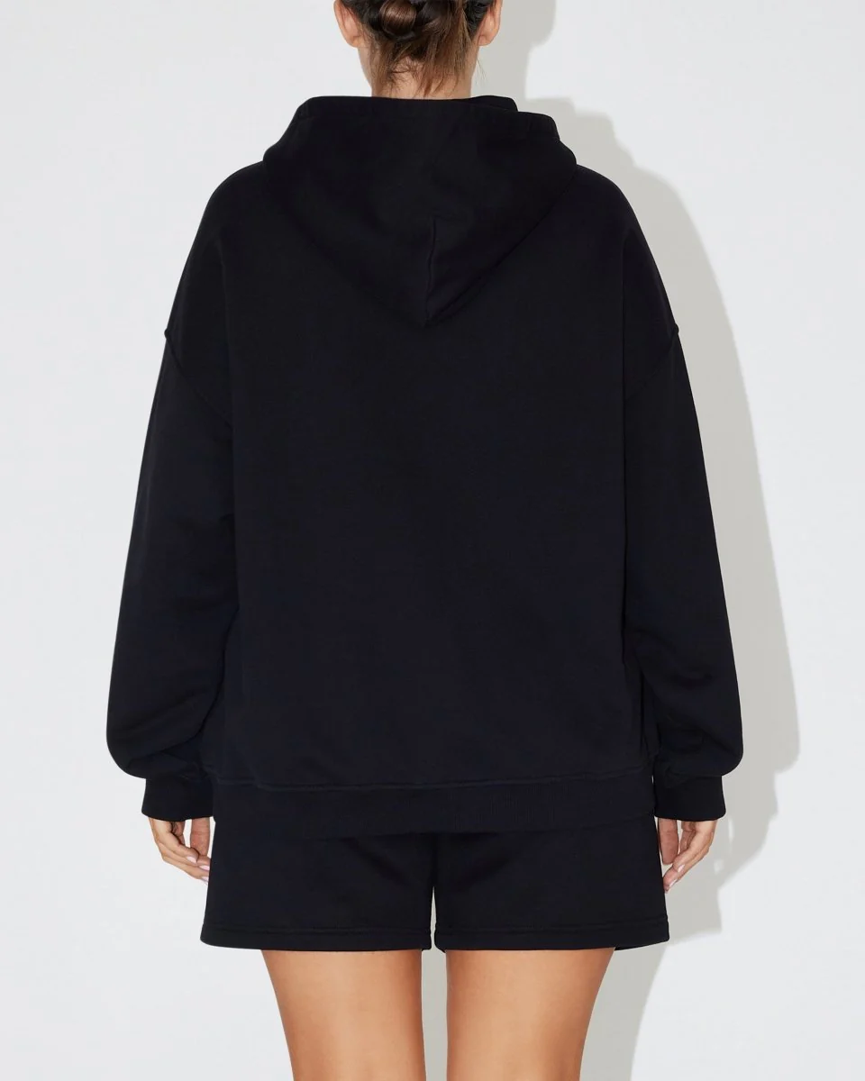 Fleece Oversized Zip Hoodie | Black - Image 5