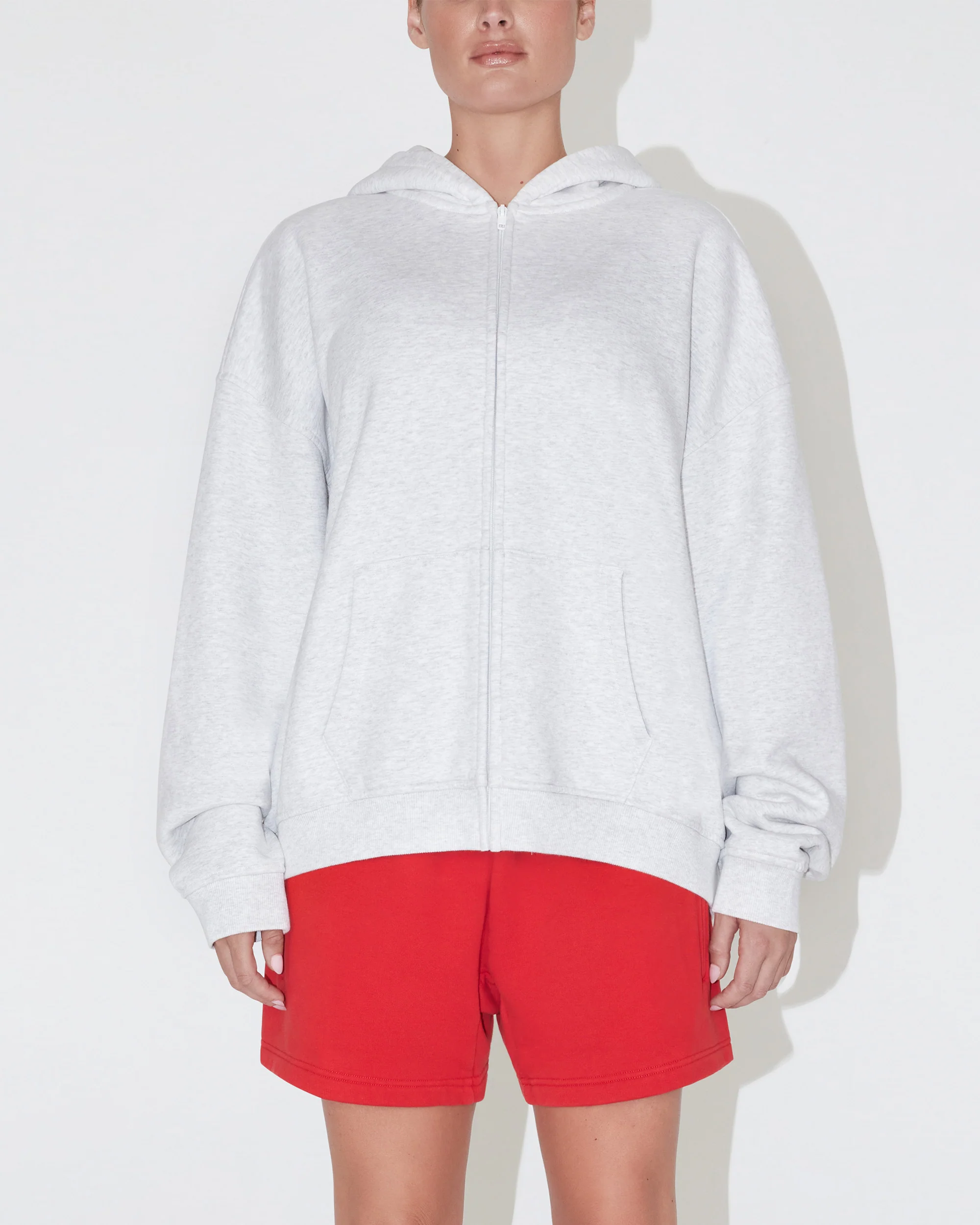 Fleece Oversized Zip Hoodie | Light Heather Grey - Image 3