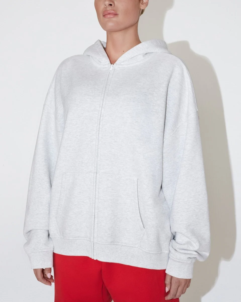 Fleece Oversized Zip Hoodie | Light Heather Grey - Image 4