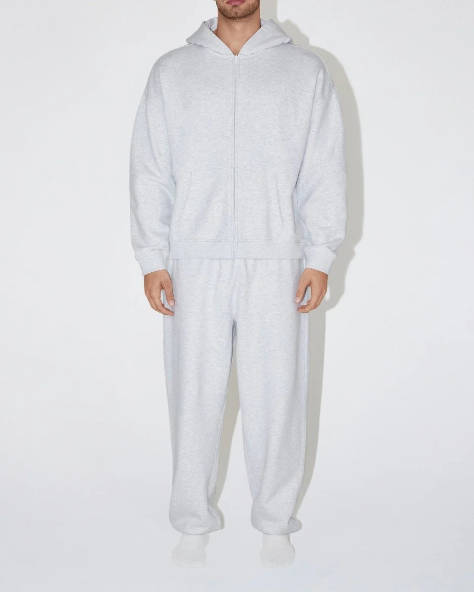 Fleece Oversized Zip Hoodie | Light Heather Grey - Image 7