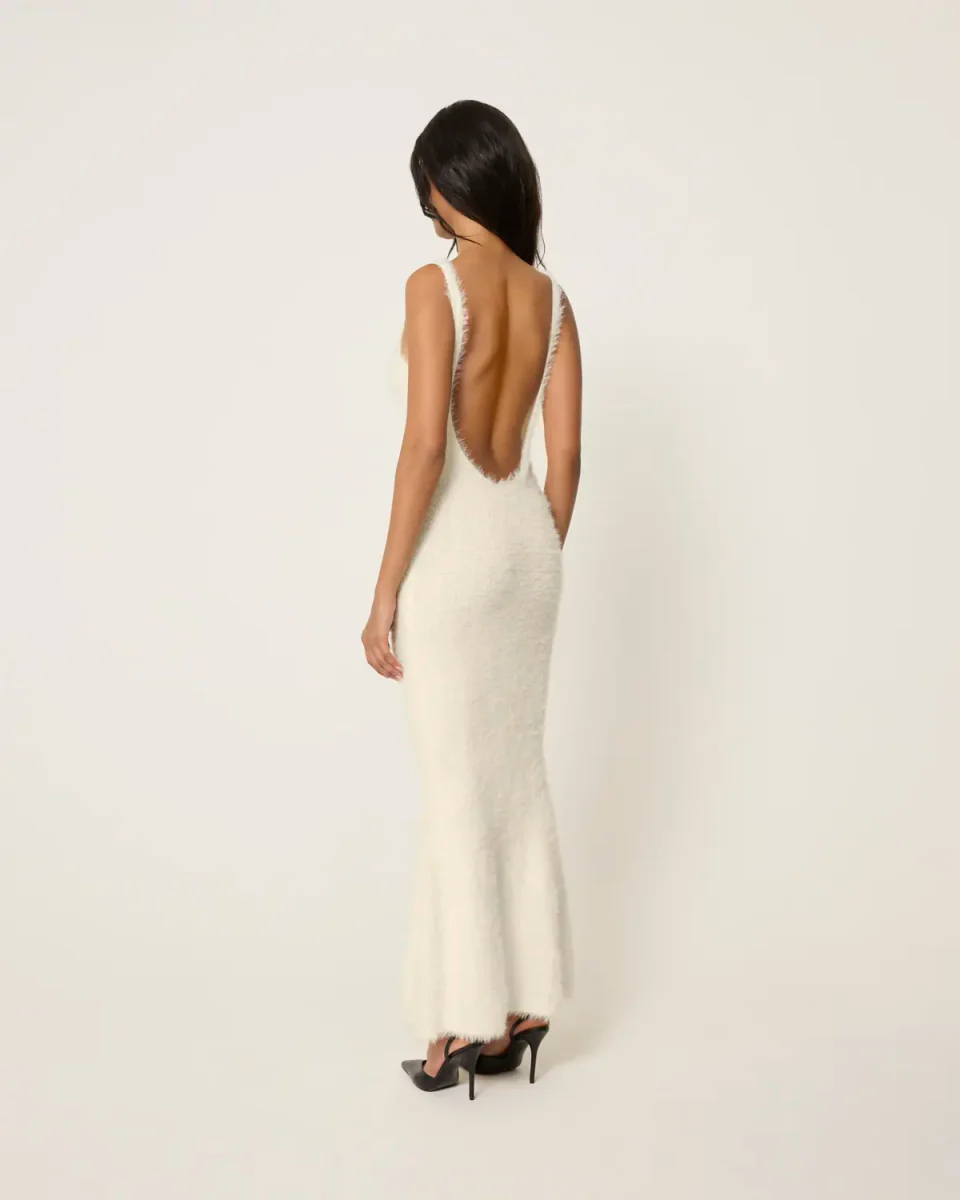 Knit Low Back Dress | Cream - Image 5