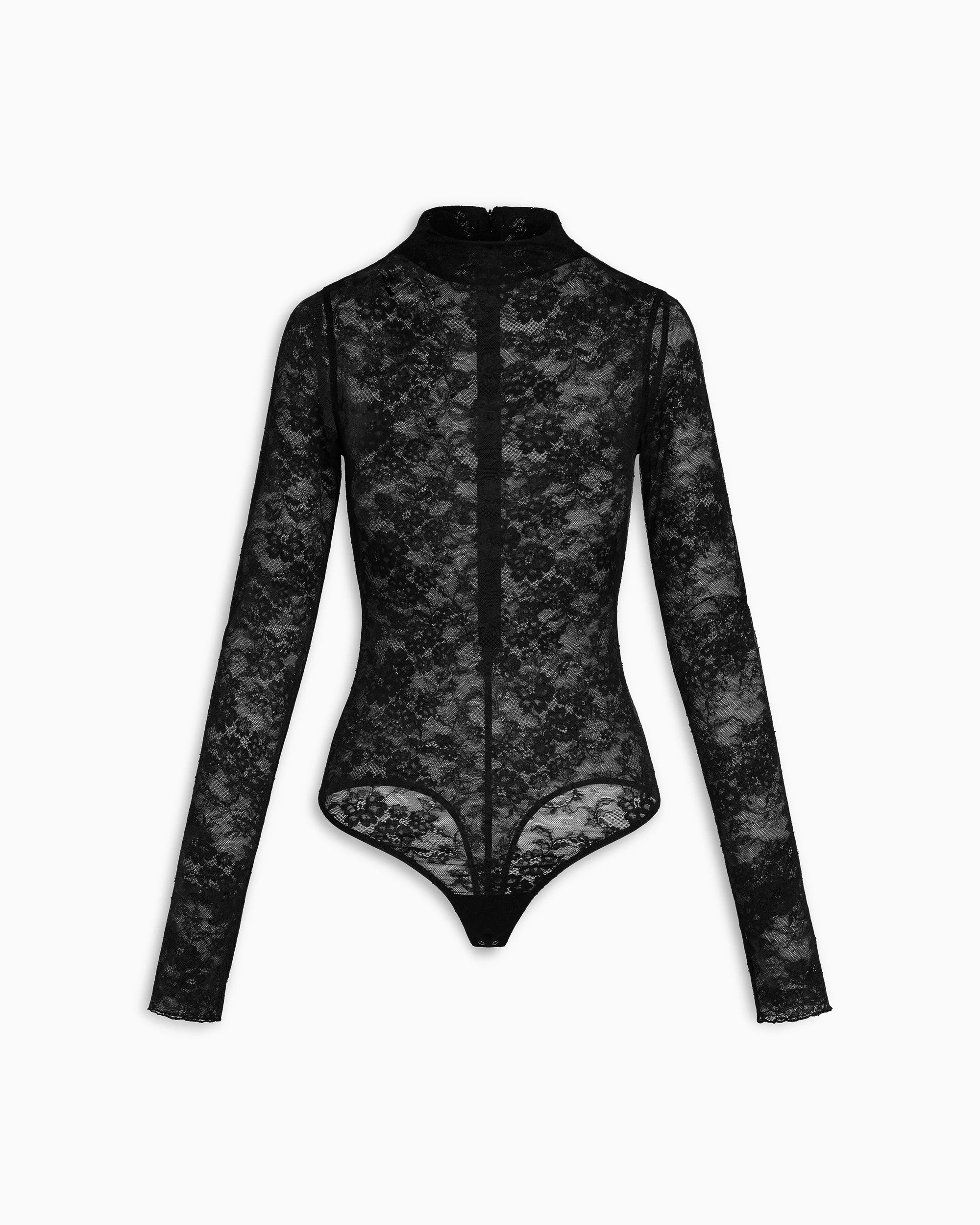 Lace Funnel Neck Bodysuit | Black - Image 2
