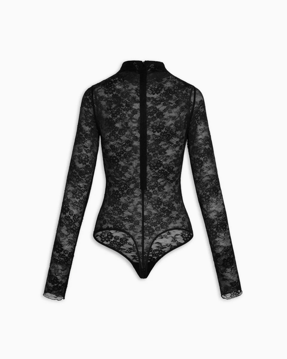 Lace Funnel Neck Bodysuit | Black - Image 7