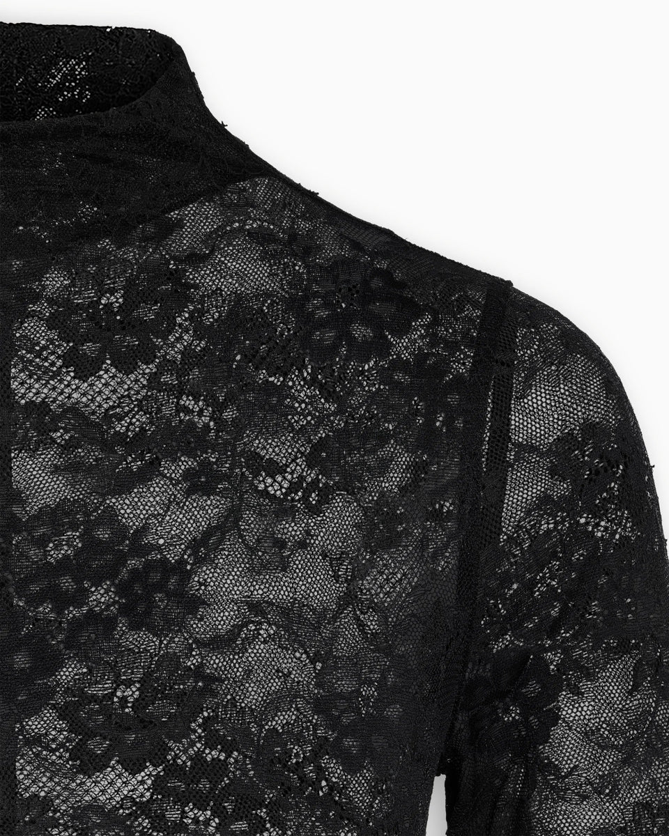 Lace Funnel Neck Bodysuit | Black - Image 8