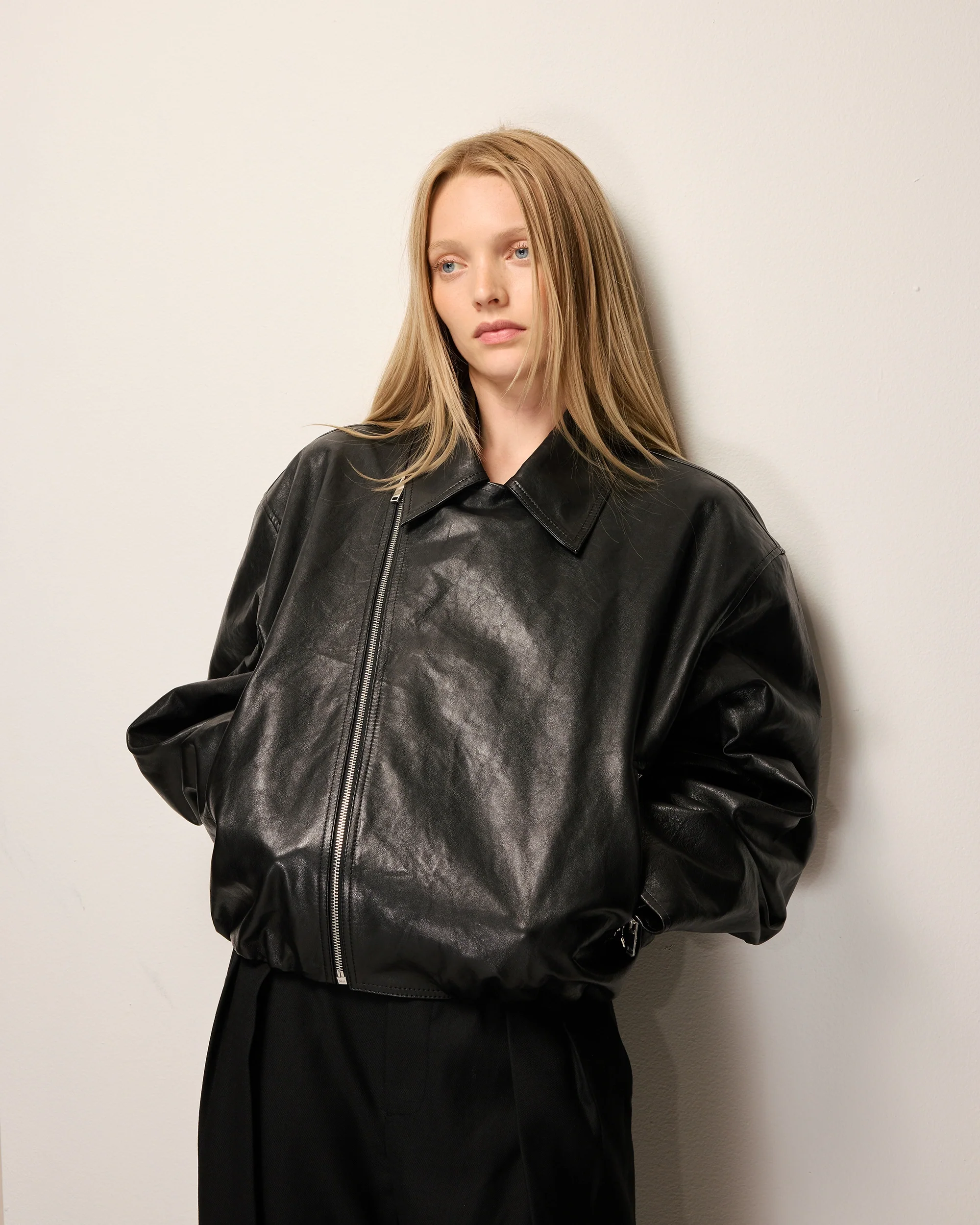 Leather Moto Jacket | Black - Image 9