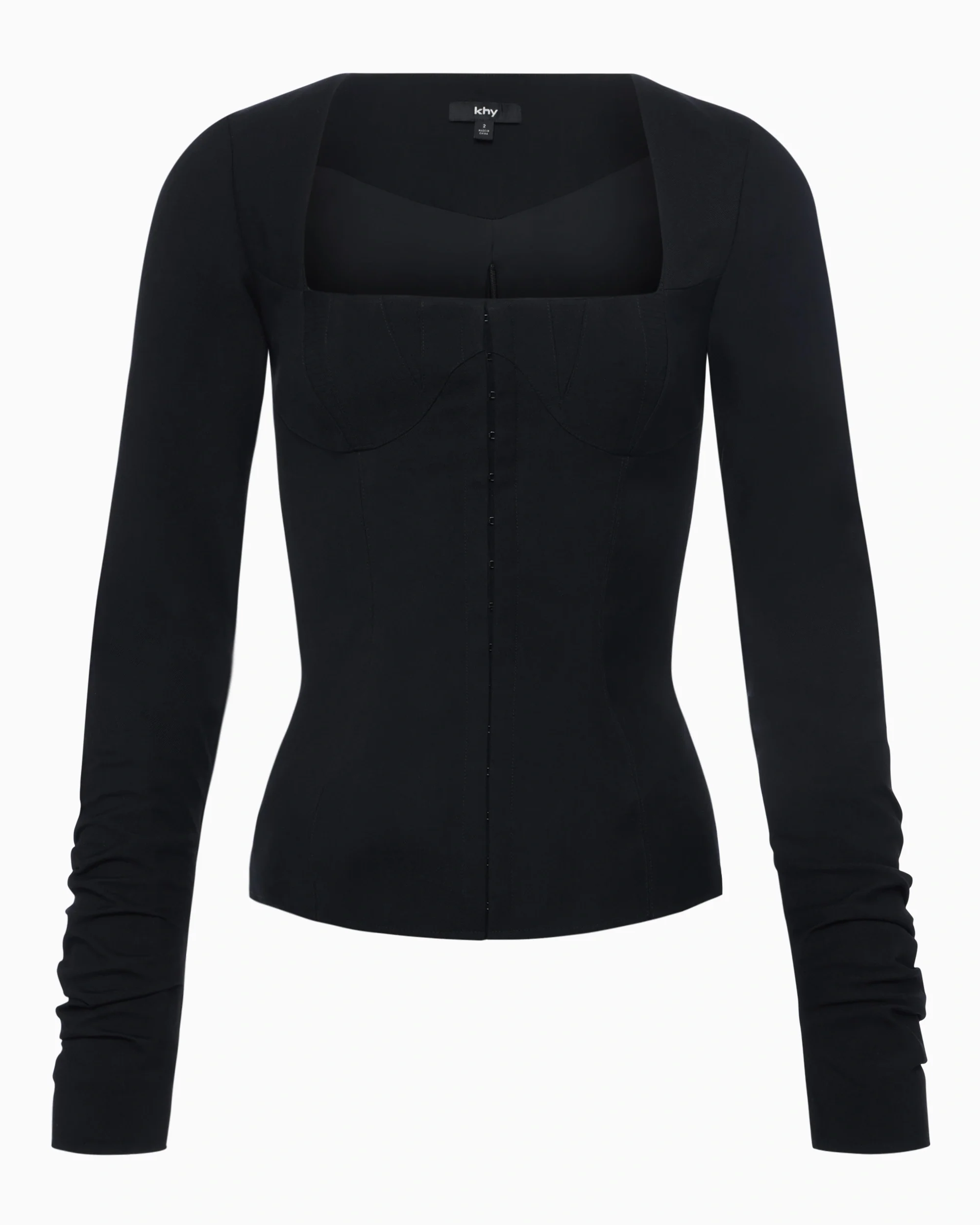 Long Sleeve Corset Top | Black - Image 2