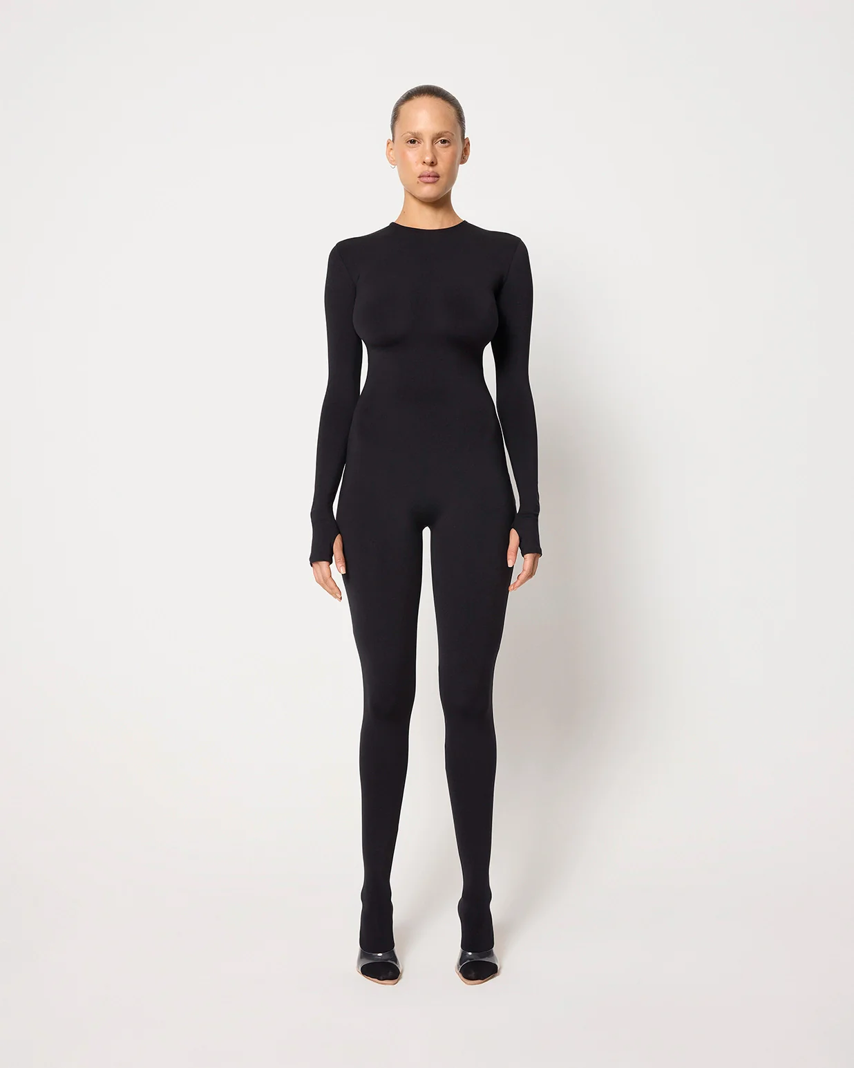 Long Sleeve Footed Catsuit | Black - Image 3
