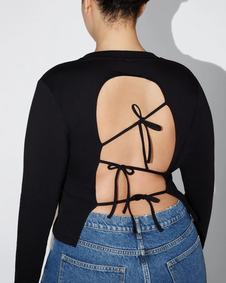 Long Sleeve Tie Tee | Black - Image 10