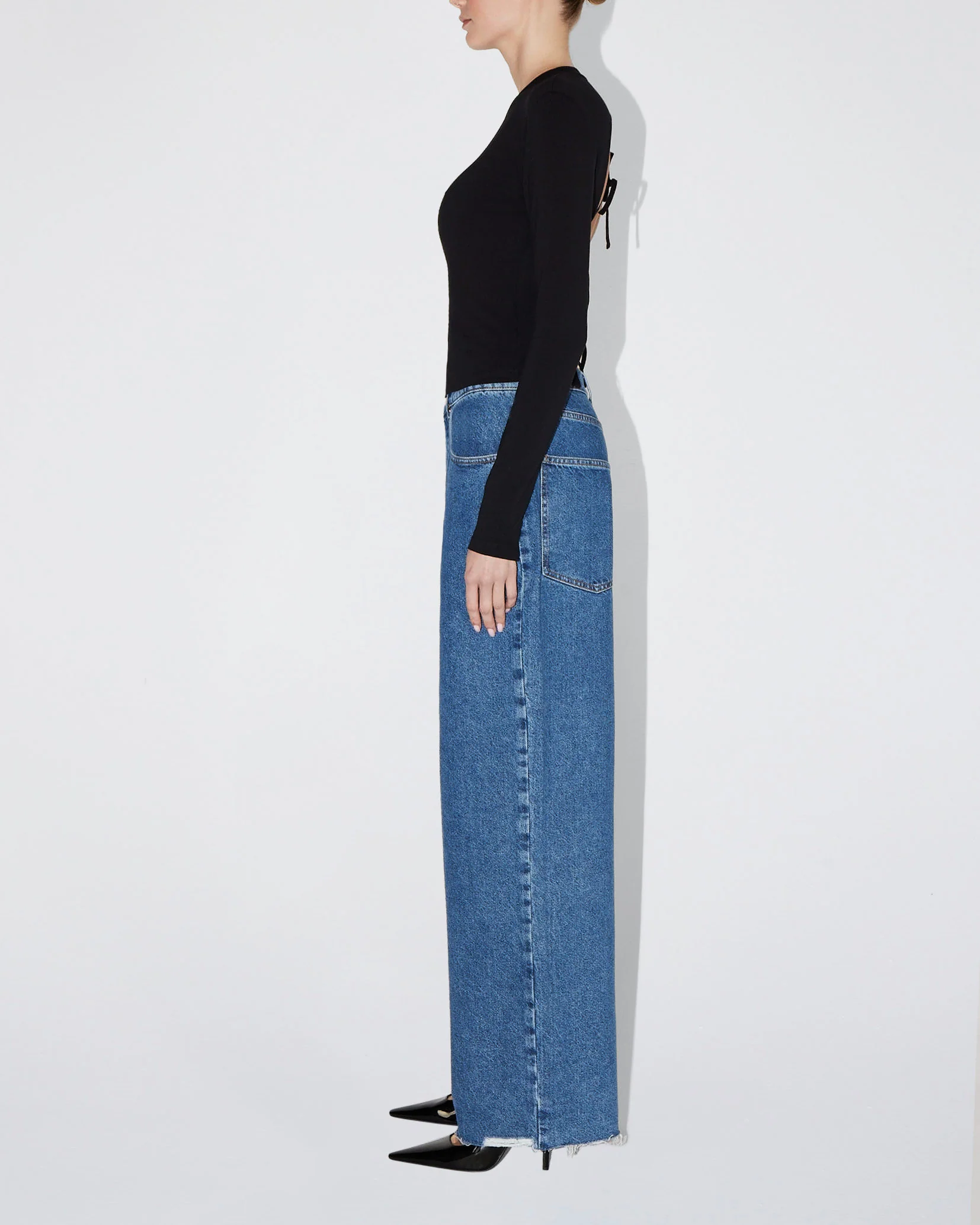 Long Sleeve Tie Tee | Black - Image 3
