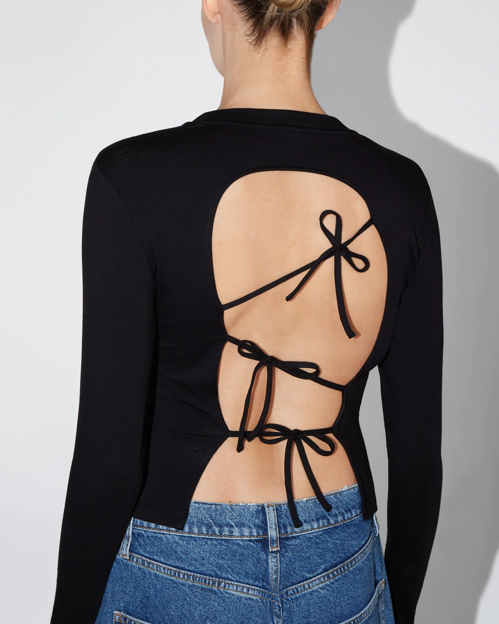 Long Sleeve Tie Tee | Black - Image 5