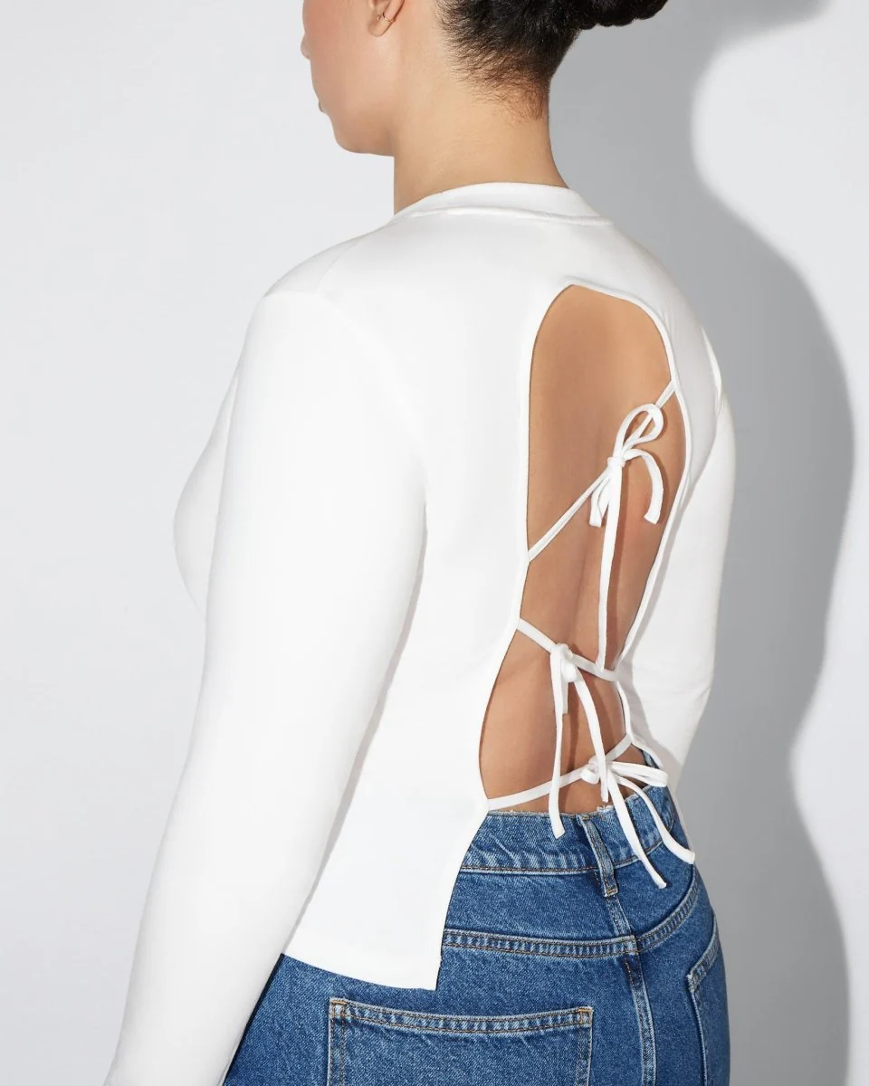 Long Sleeve Tie Tee | White - Image 10