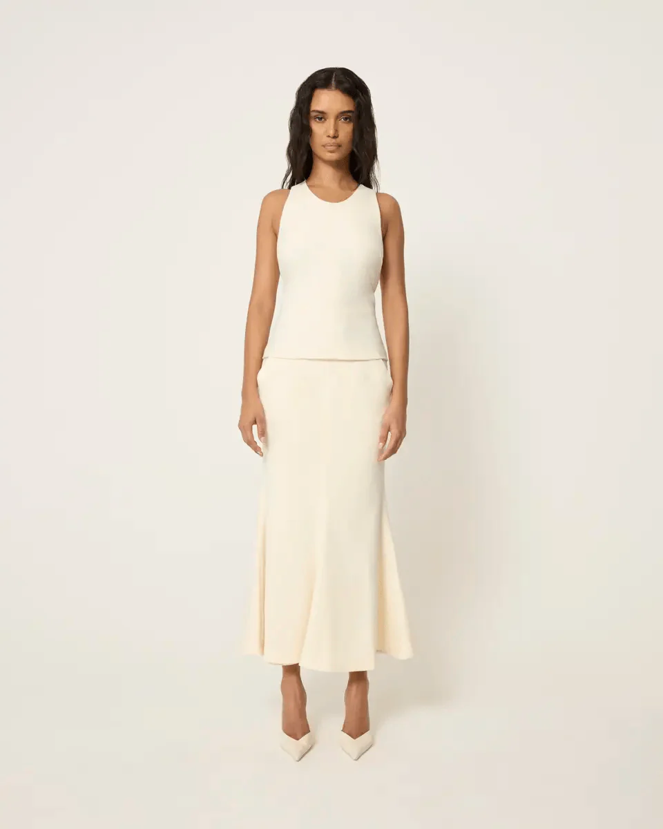 Long Tailored Skirt | Warm White - Image 3