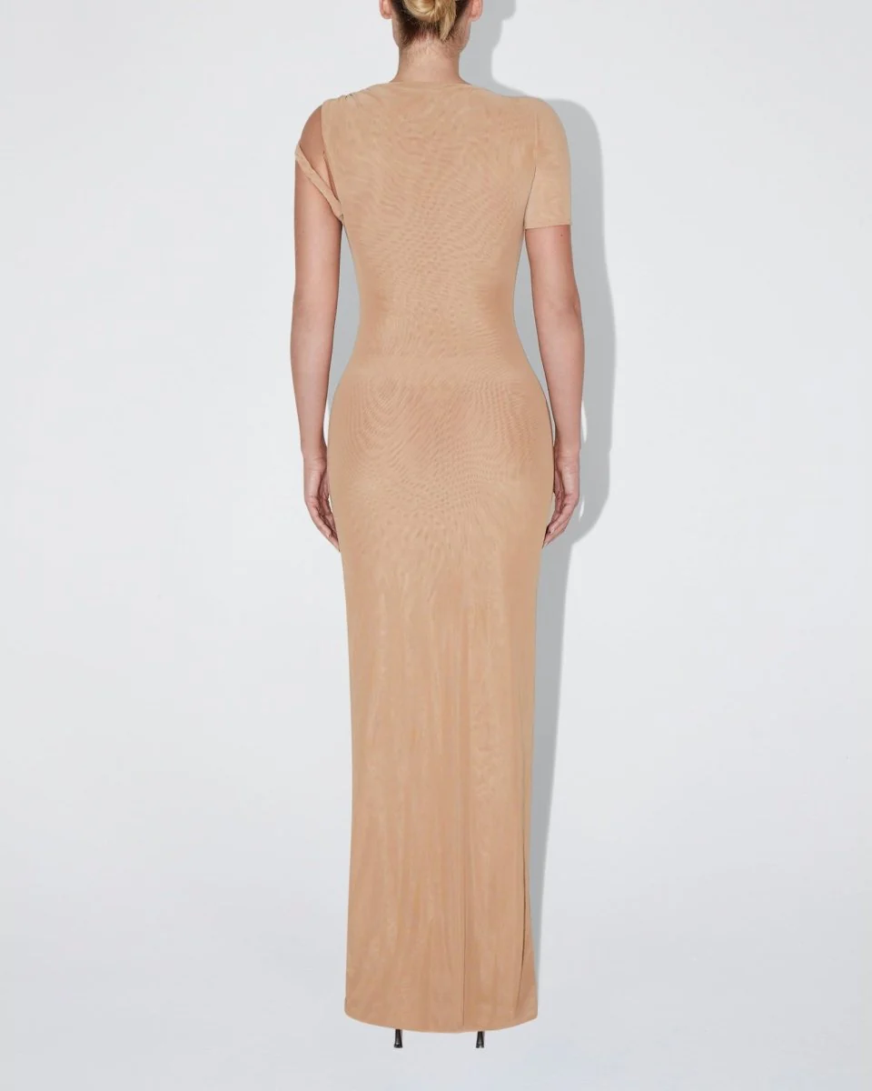 Mesh Stretch Twist Maxi Dress | Nude - Image 4