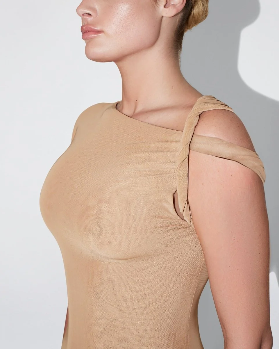 Mesh Stretch Twist Maxi Dress | Nude - Image 6