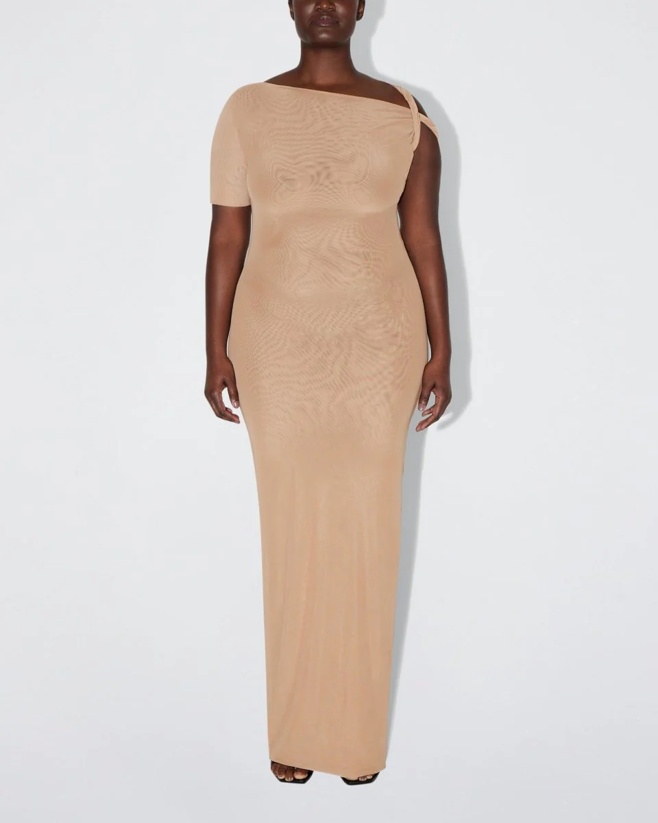 Mesh Stretch Twist Maxi Dress | Nude - Image 7