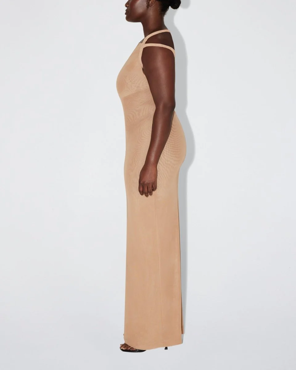Mesh Stretch Twist Maxi Dress | Nude - Image 8