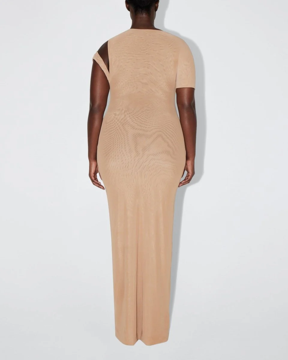 Mesh Stretch Twist Maxi Dress | Nude - Image 9
