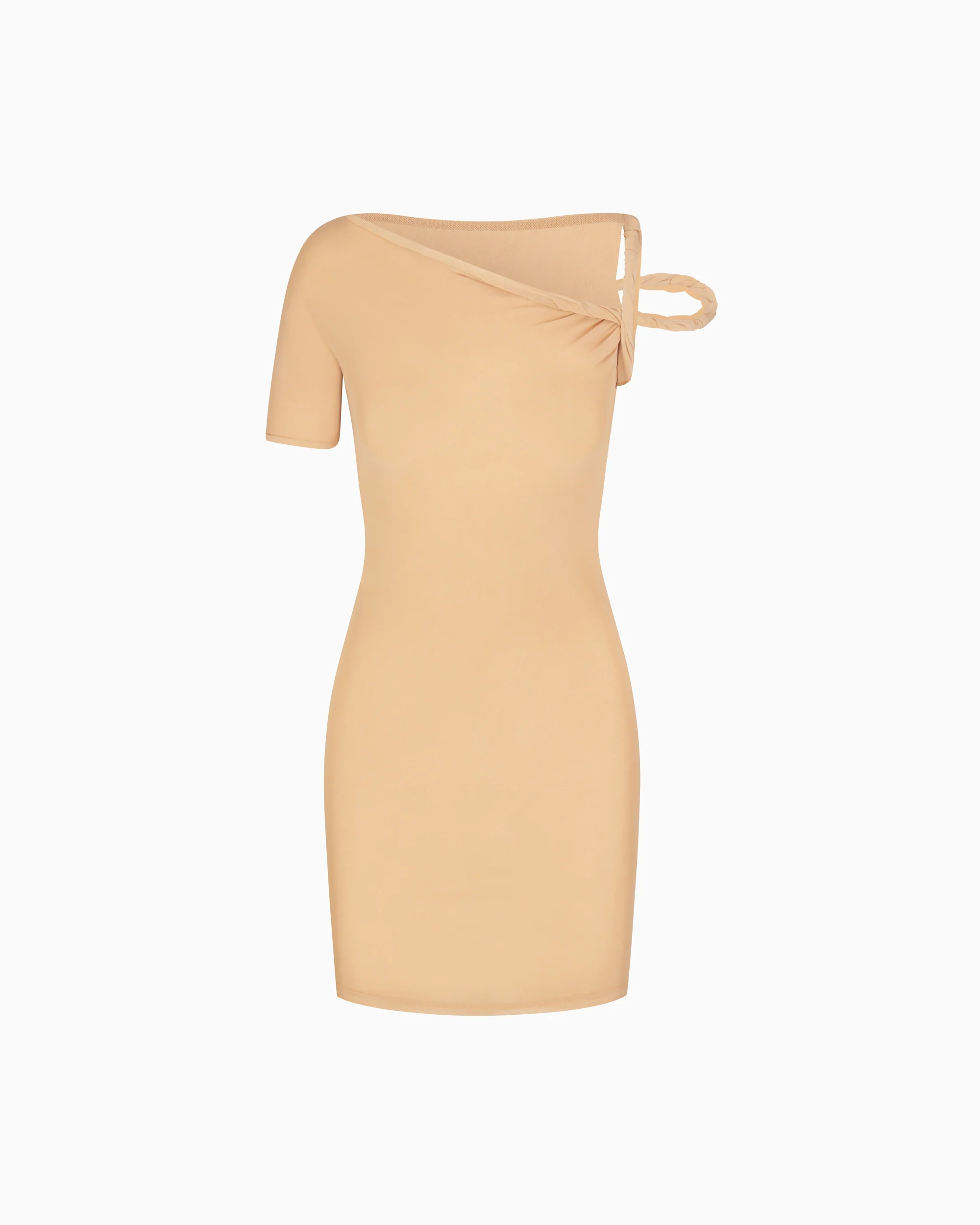 Mesh Stretch Twist Mini Dress | Nude - Image 2