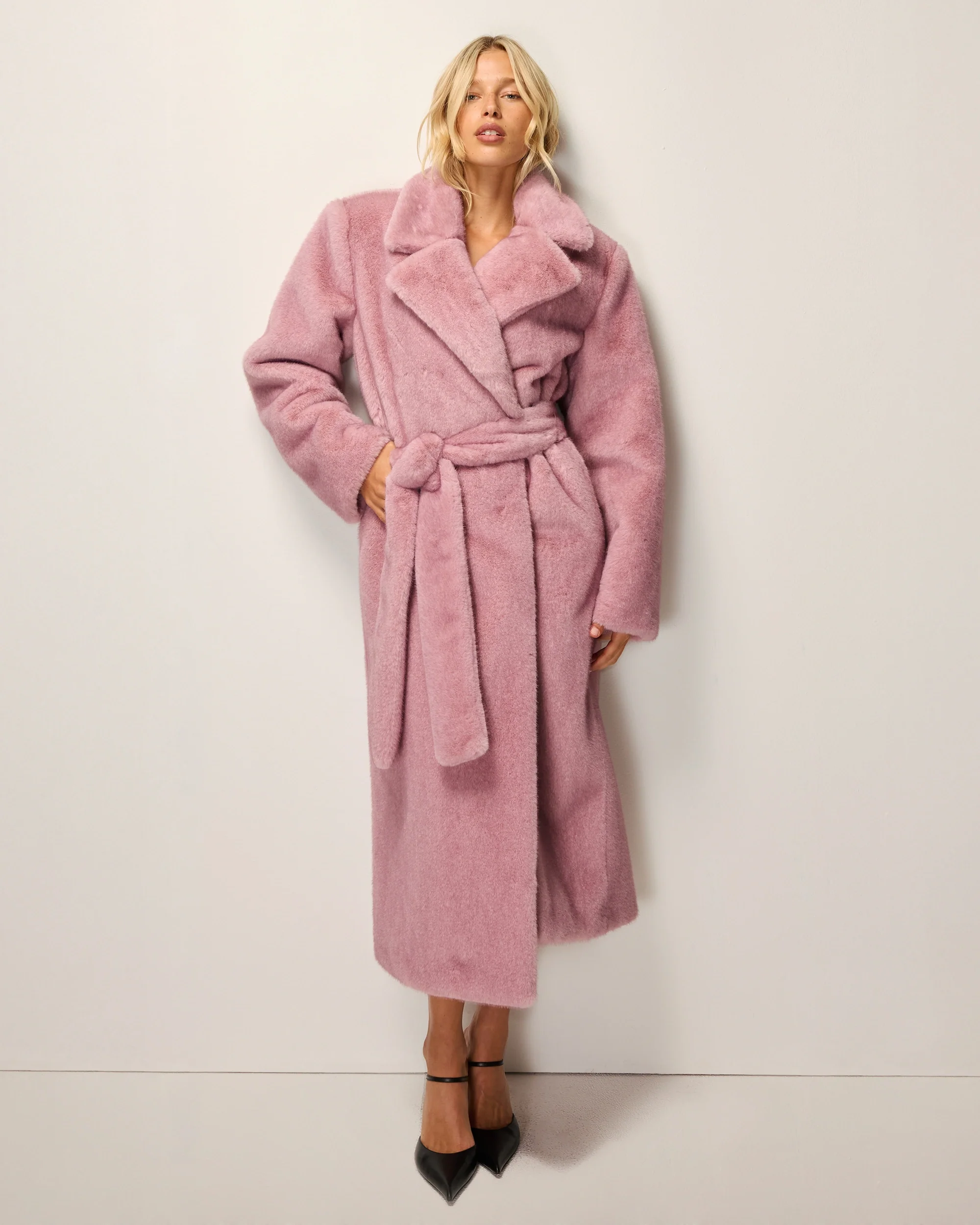 Signature Faux Fur Coat | Powder Pink - Image 3