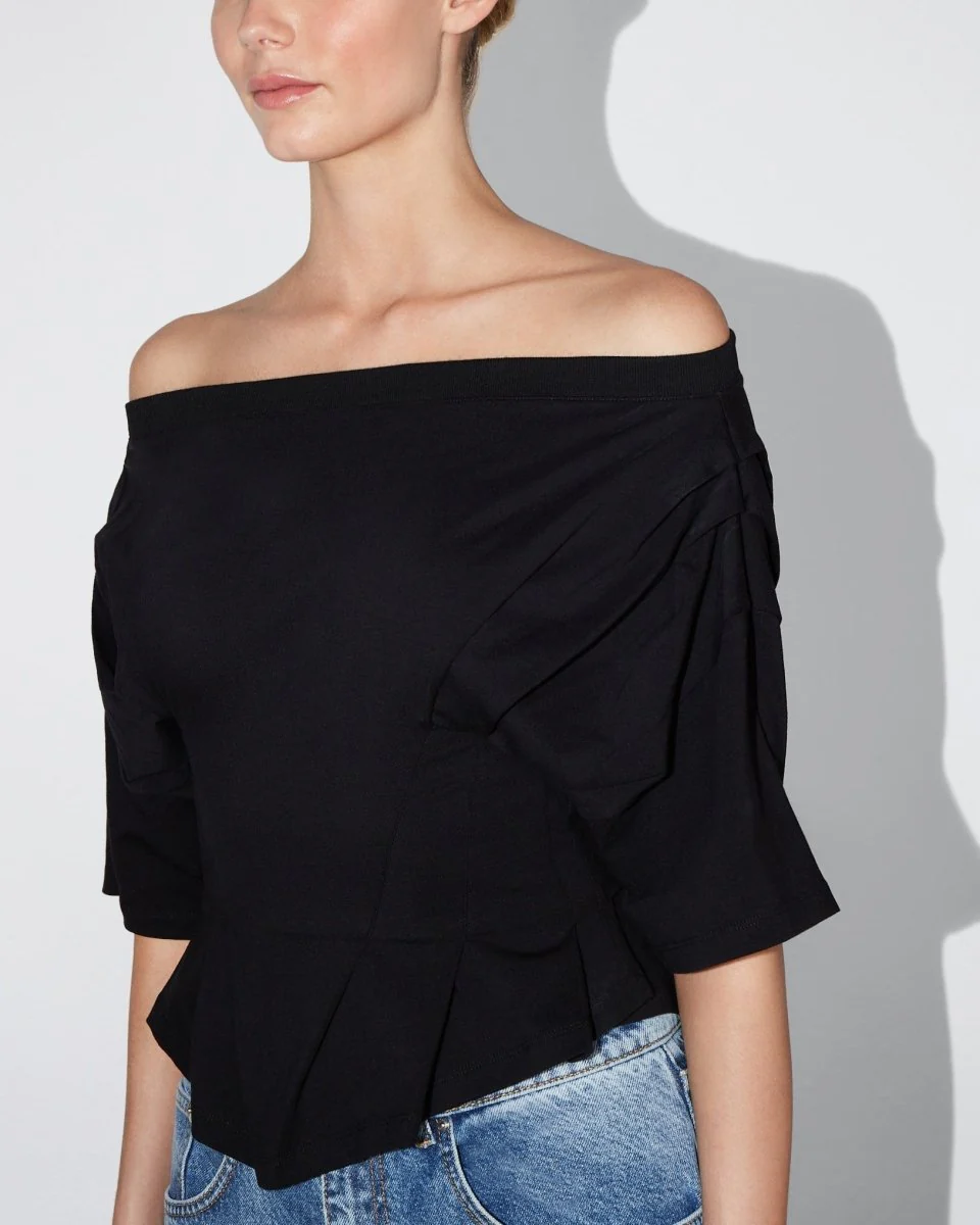 Off the Shoulder Cinching Tee | Black - Image 3