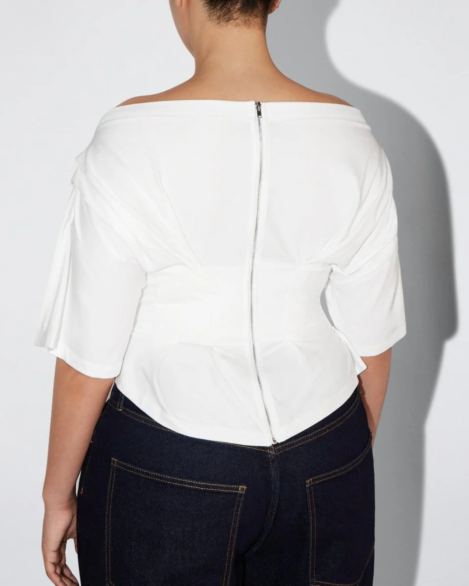 Off the Shoulder Cinching Tee | White - Image 10