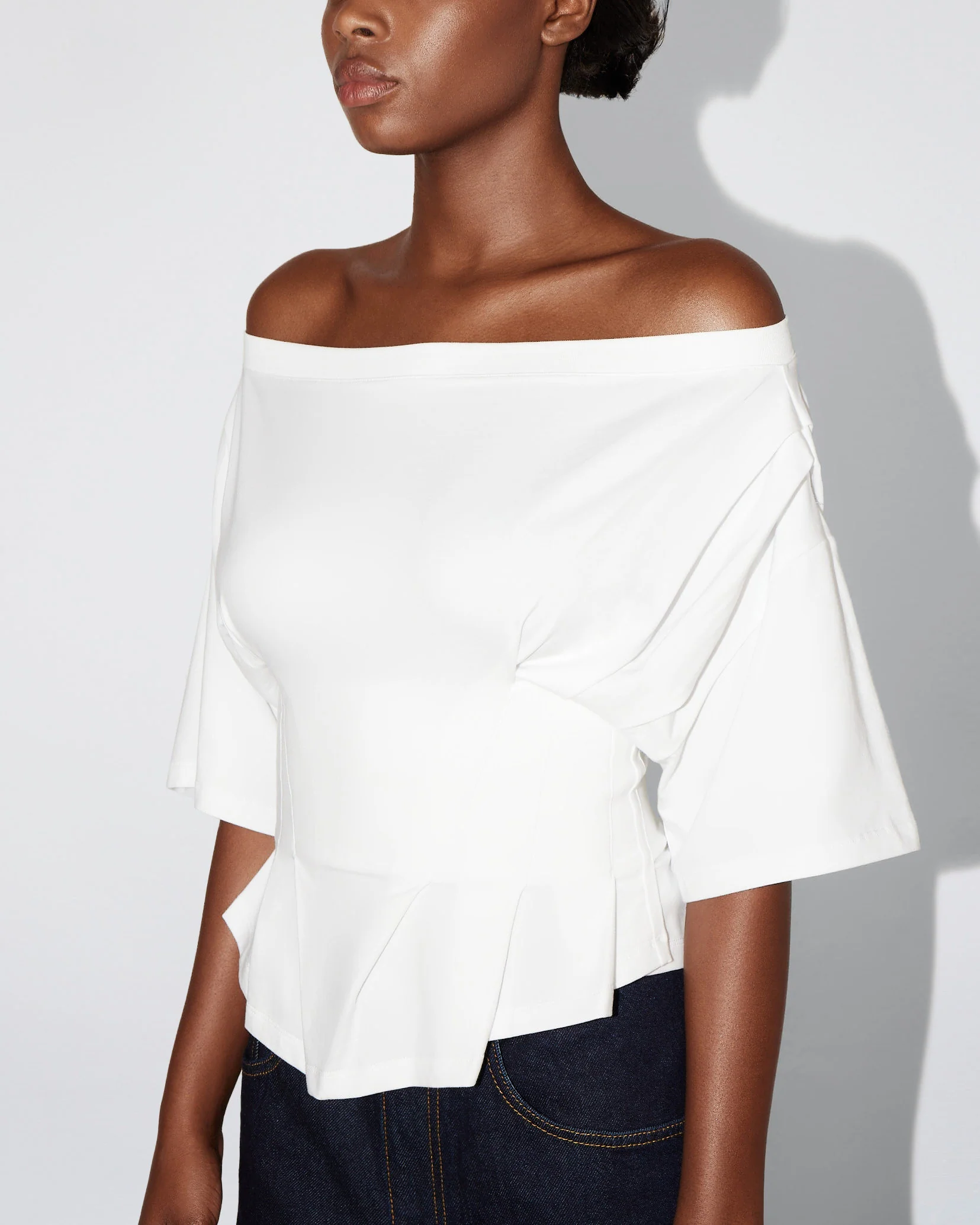Off the Shoulder Cinching Tee | White - Image 2