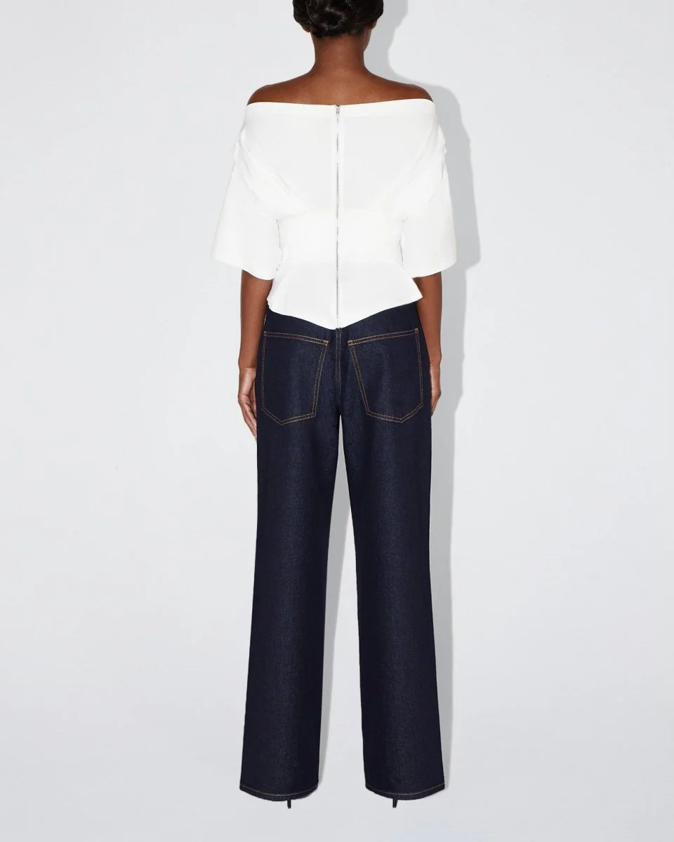 Off the Shoulder Cinching Tee | White - Image 5