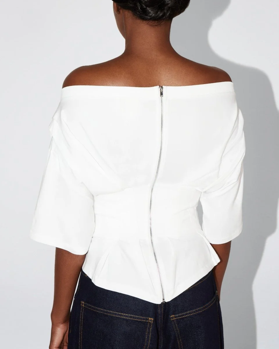 Off the Shoulder Cinching Tee | White - Image 6
