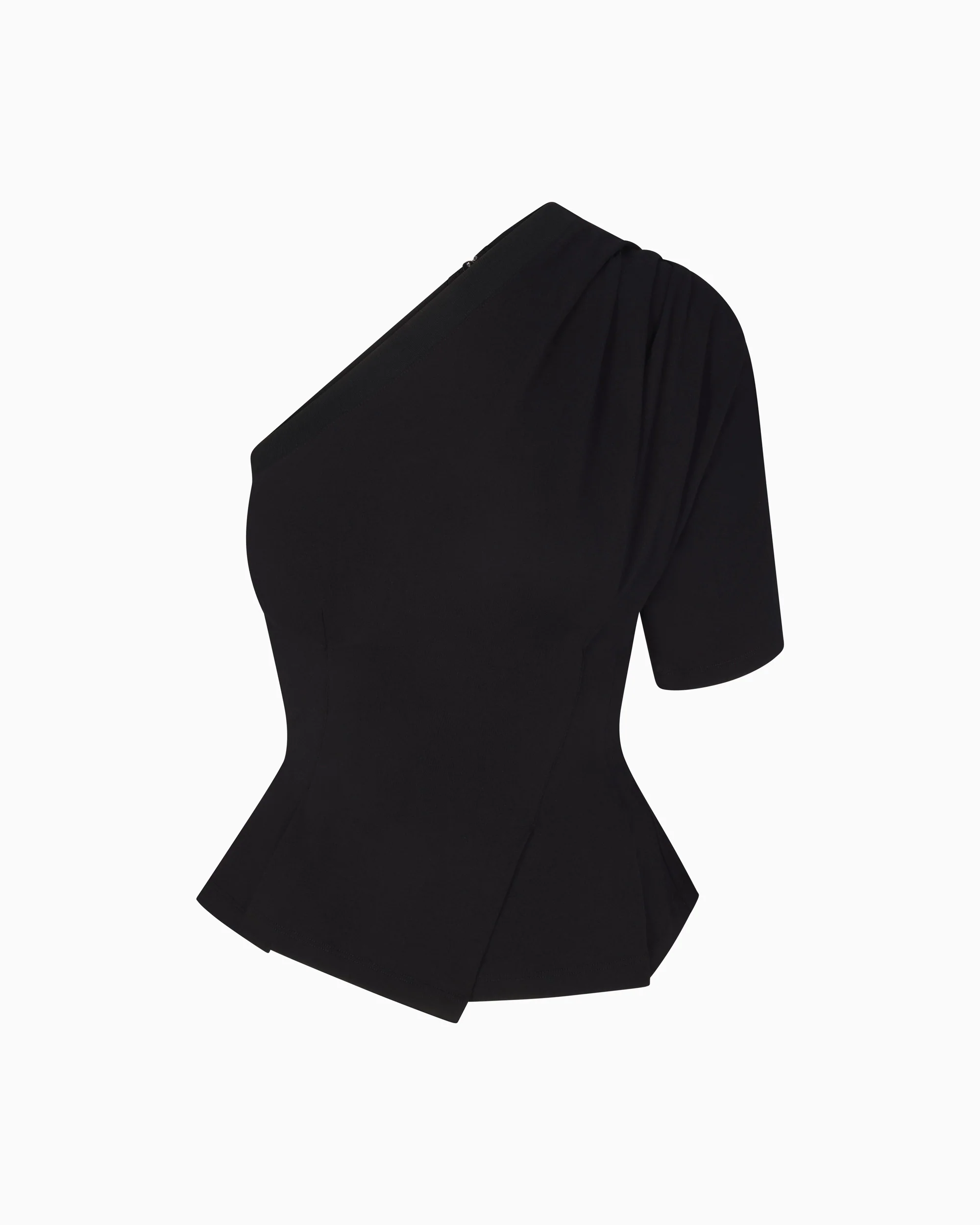 One Shoulder Cinching Tee | Black - Image 2