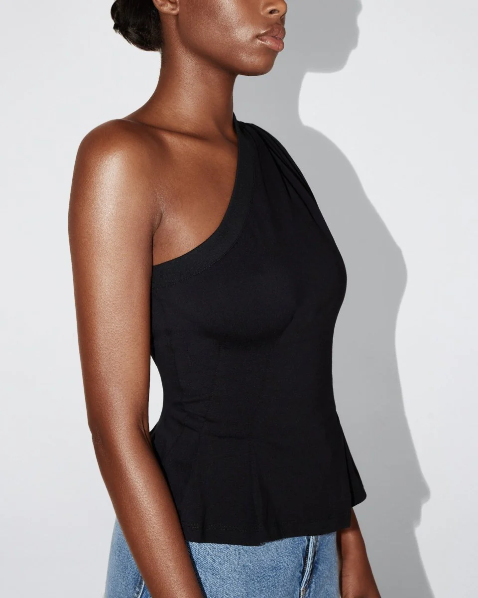 One Shoulder Cinching Tee | Black - Image 6
