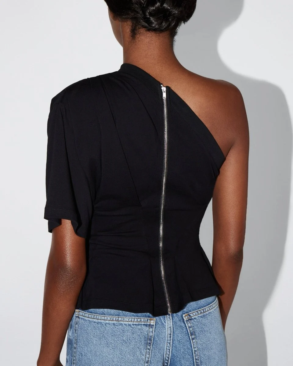 One Shoulder Cinching Tee | Black - Image 7